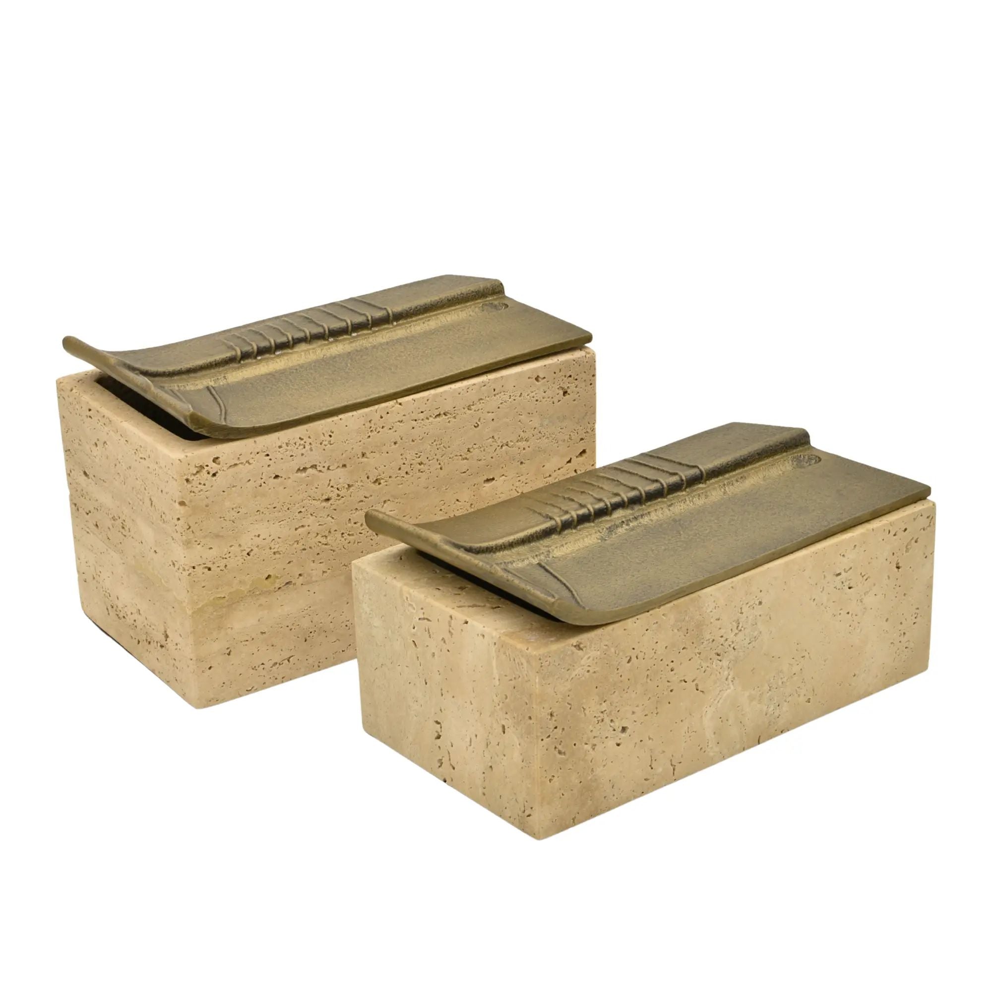 Aufbewahrungsbox - Schmuckdose aus Naturstein mit Messing-Deckel - Rechteckige Designbox Zeitlose Ablage Cassetta Aurea Groß
