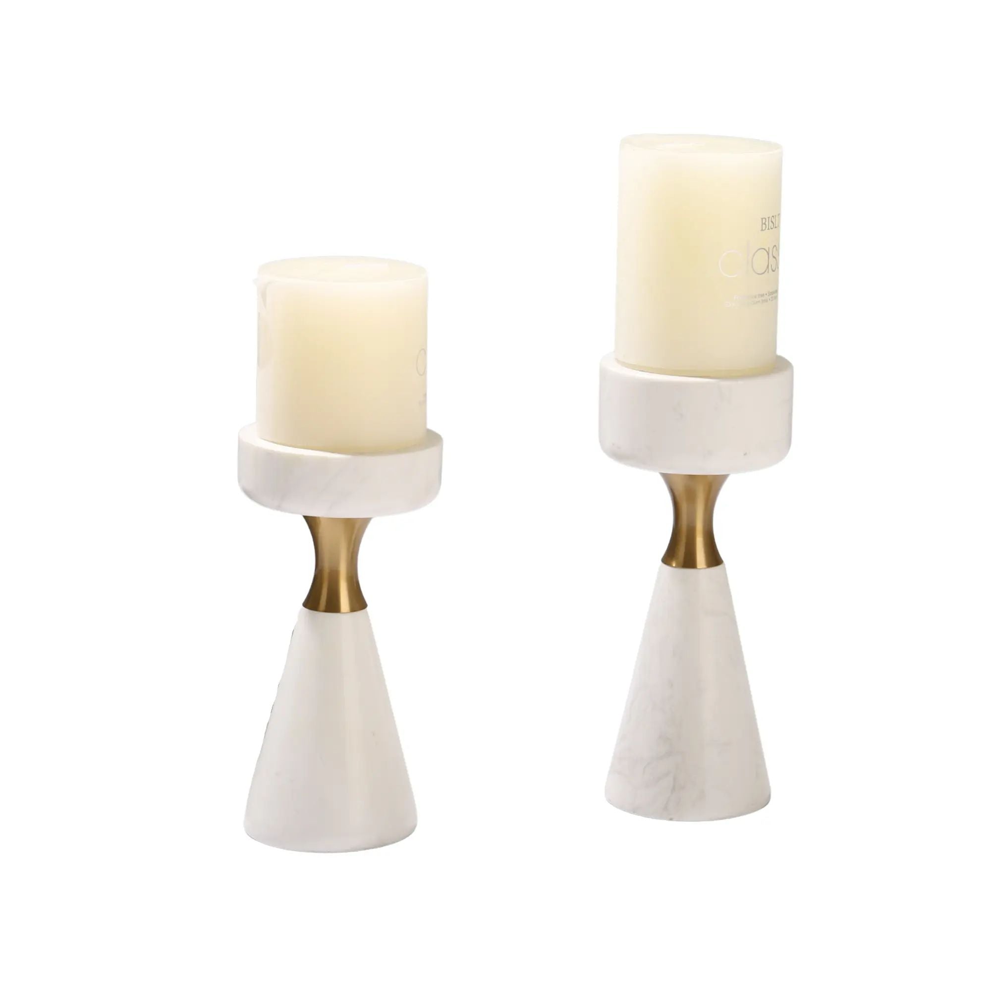 Kerzenständer - für Blockkerzen - Marmor-Kerzenhatler mit Goldakzent modern Tischdeko Lumière Groß