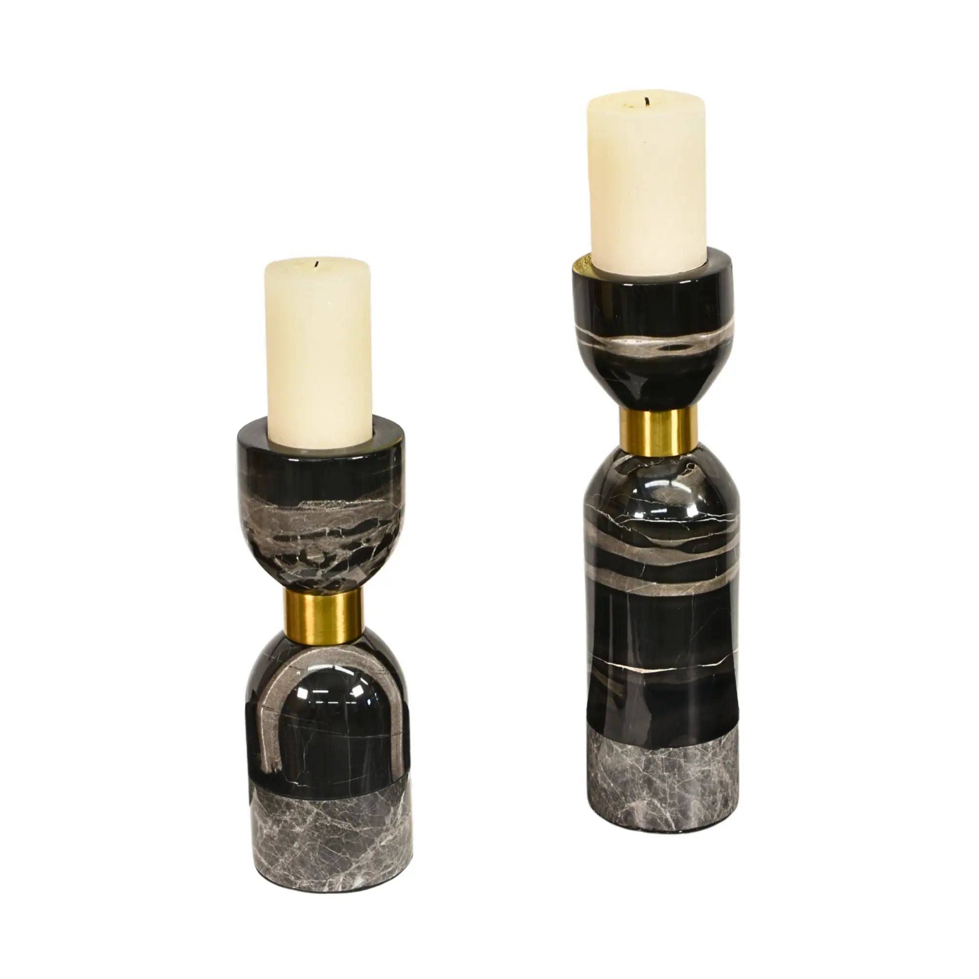 Kerzenständer - Marmor mit Goldakzent - Tischdeko Kerzenhalter edles Kerzenleuchter Obsidian Elegance Groß