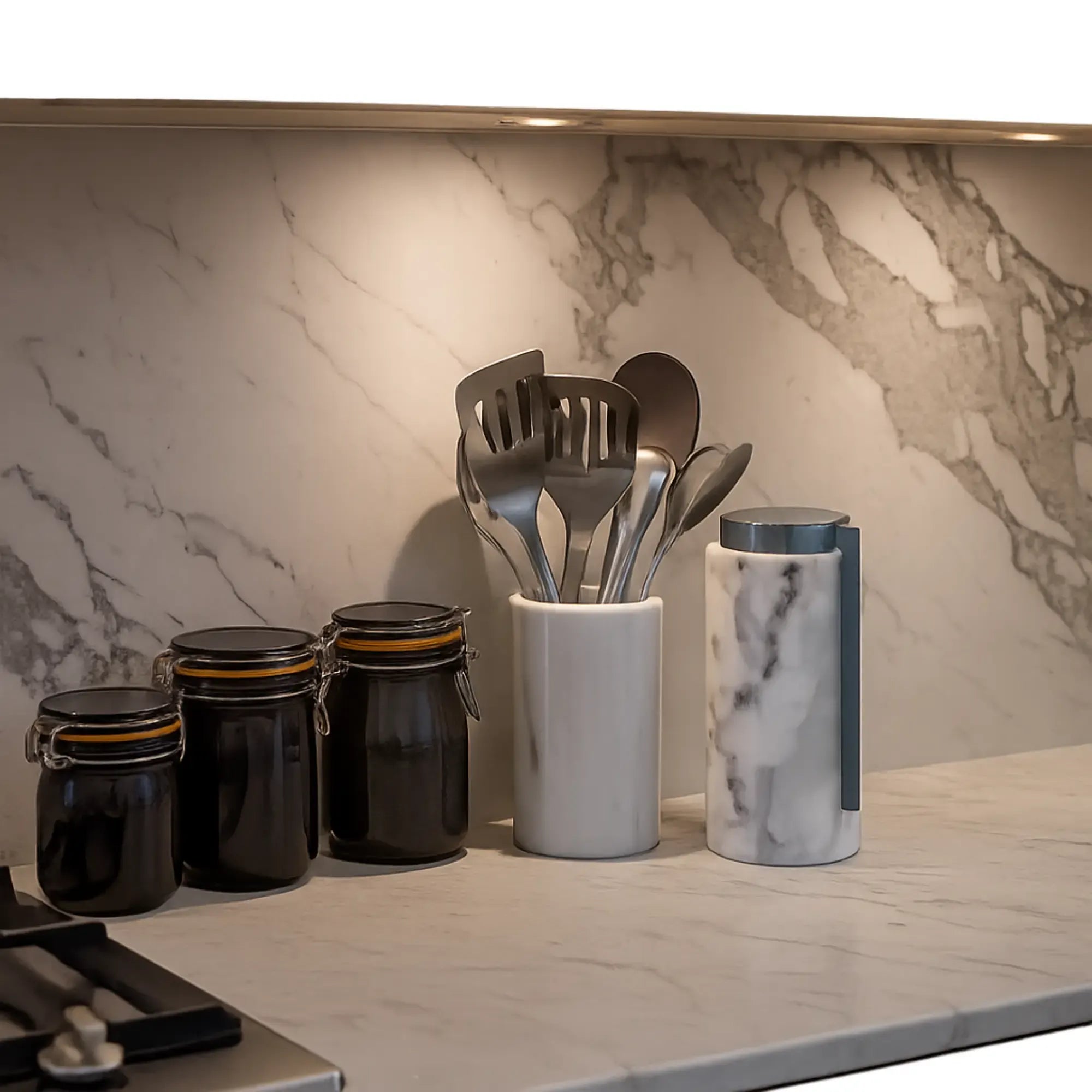 Aufbewahrungsbox - mit Deckel rund - Marmoroptik Ablage Aufbewahrungsdose Badezimmer Horizon Horizon 1