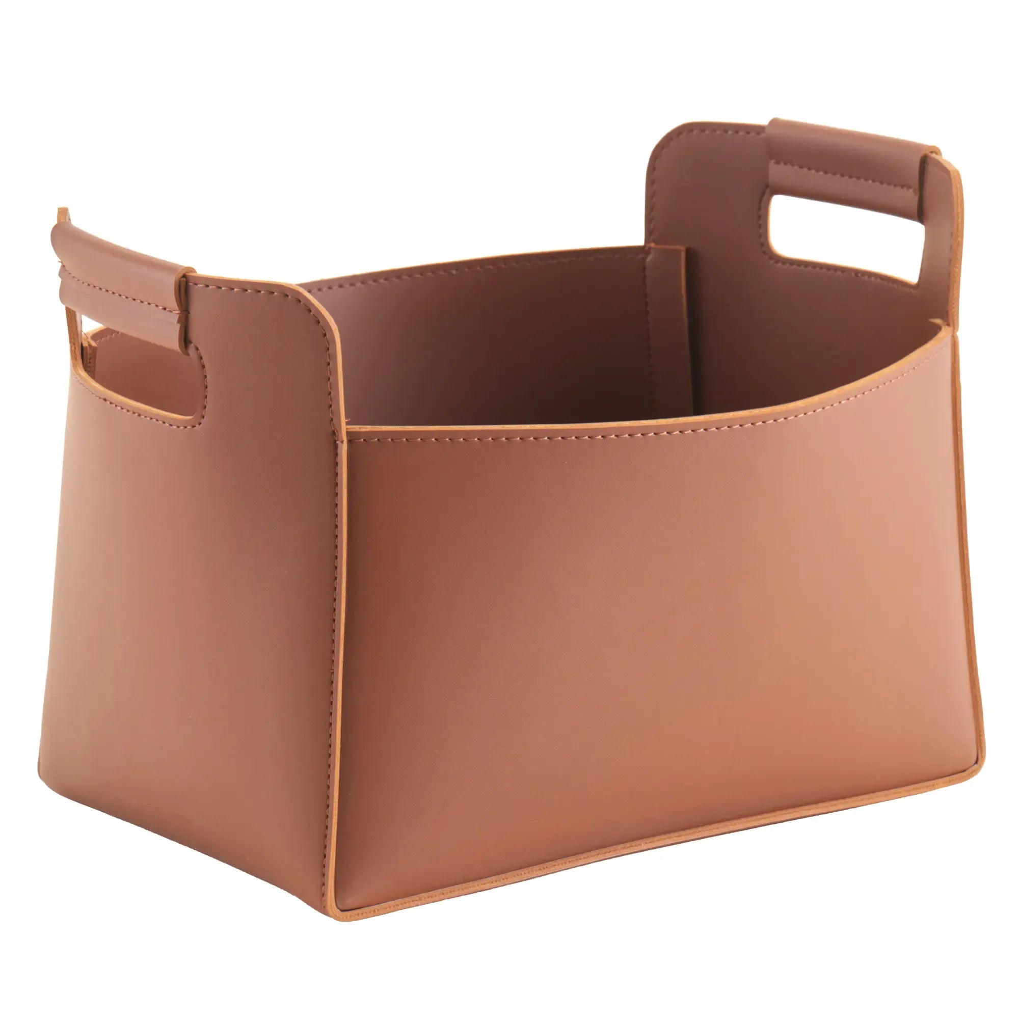 Aufbewahrungskorb - Lederkorb Skulpturaler Organizer – cognacfarbene Lederoptik, handvernäht – Cut-out-Griffe mit Polsterung Arca Nan