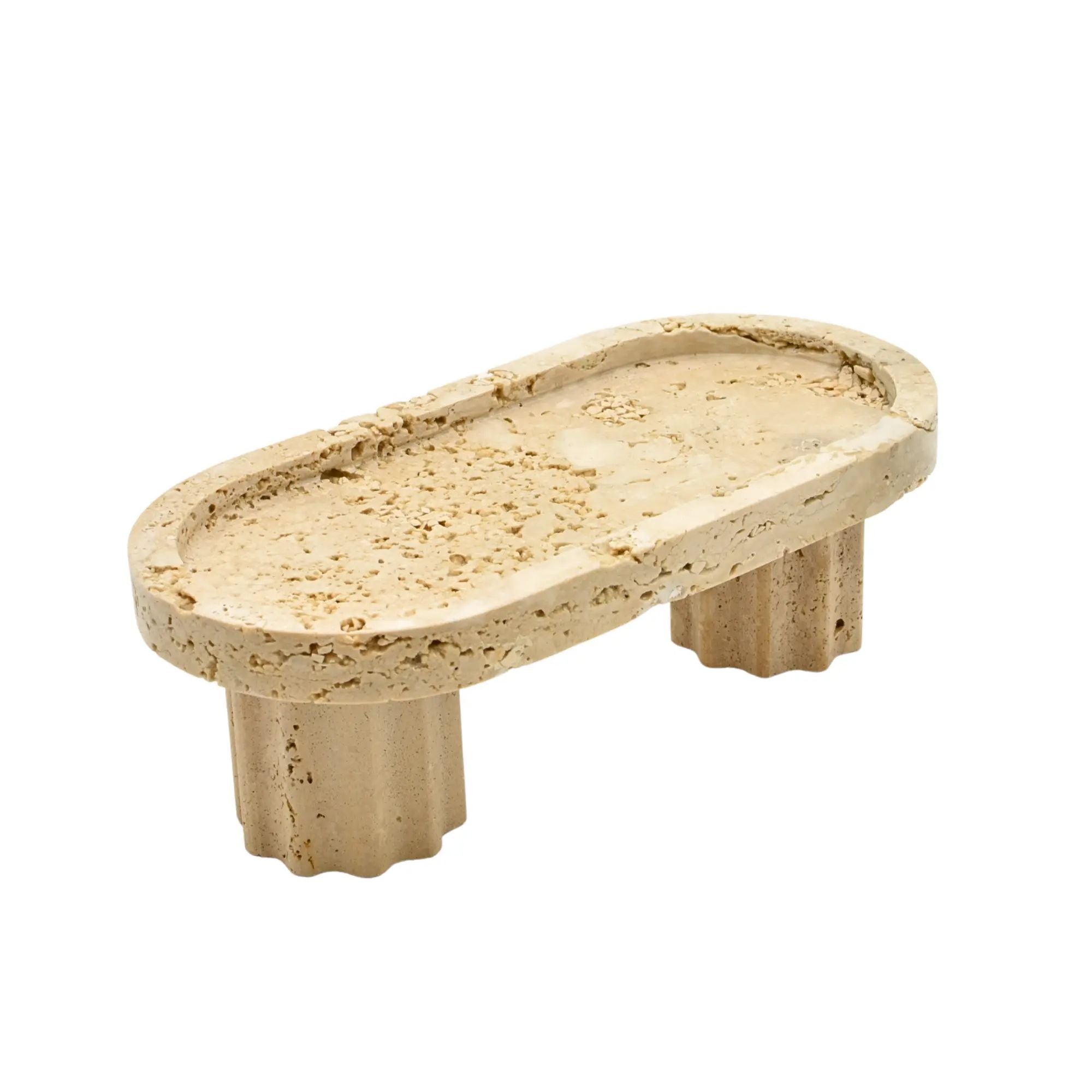 Travertinschale - rund 19cm auf Fuß - Edle Servierplatte Deko Obstschale Coppa Romana Oval
