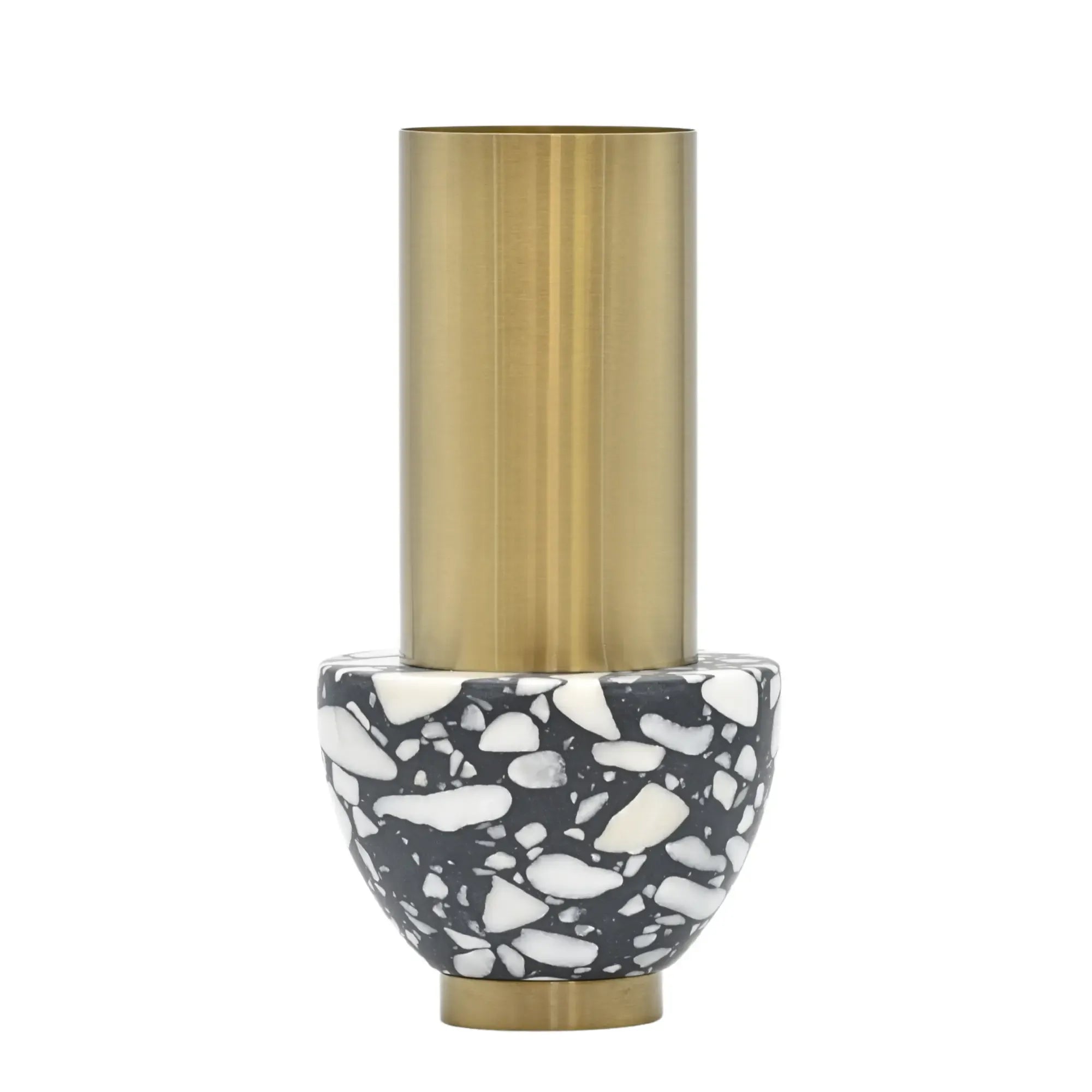 Edelstahlvase - mit Marmor - Runde Designervase Gebürstet Noble Gold