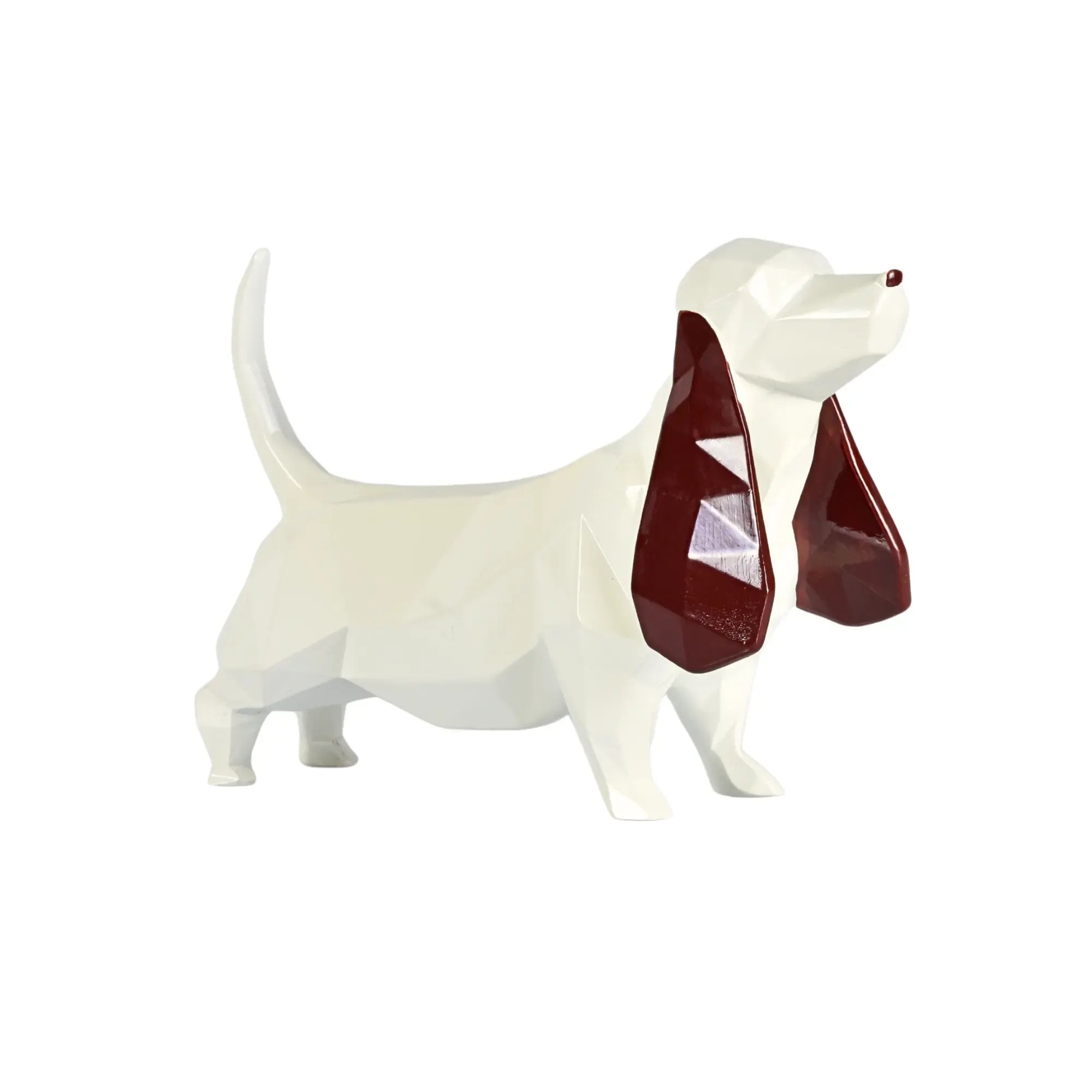 Tierfigur - Dackel - Hundfigur eckig mit Gold oder Roten ohren Teckel Weiss-Rot