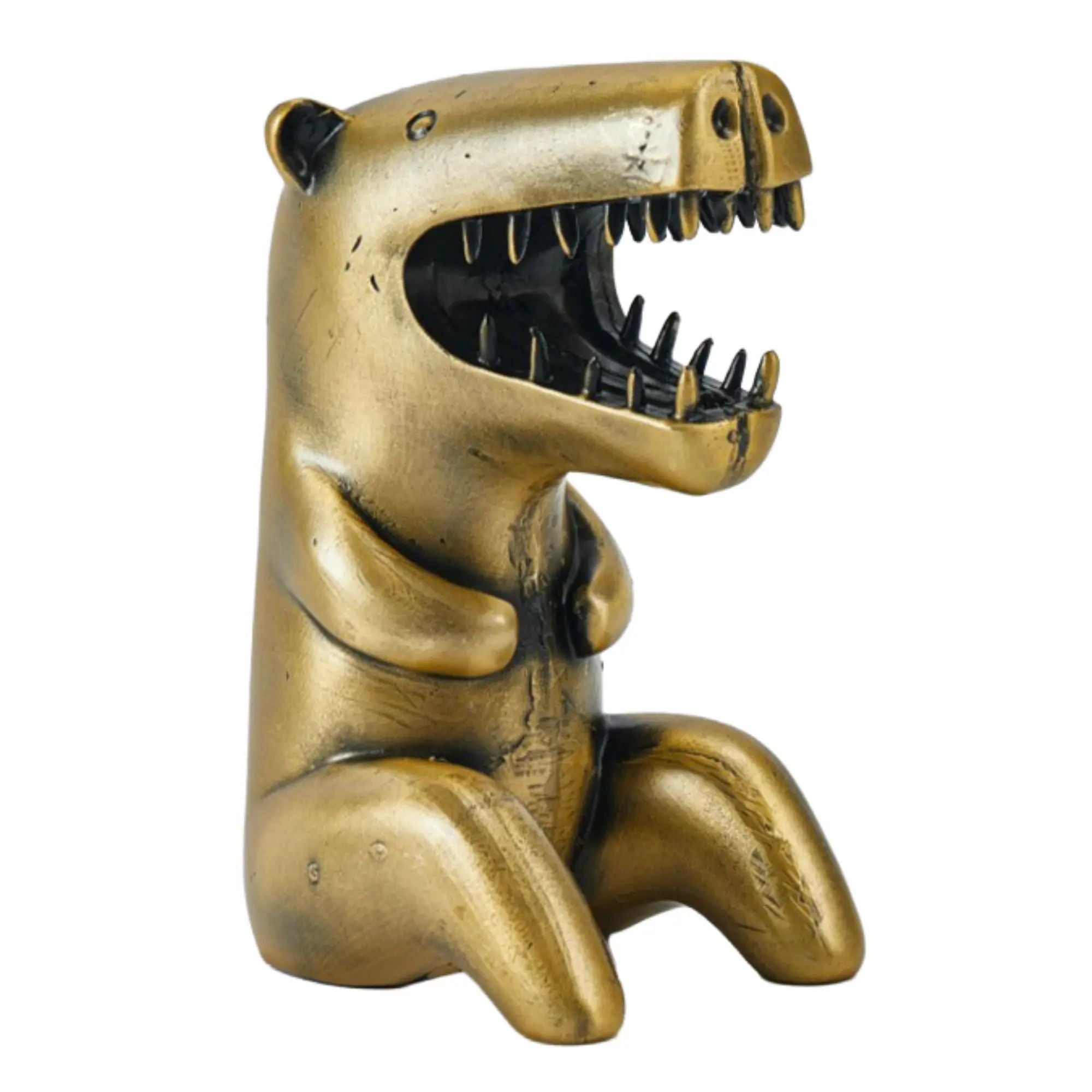 Cartoonfigur - Dino T-Rex Skulptur – Metallguss Dekofigur Silber – Abstrakte Dinosaurier Sammler-Deko Bestia Nan