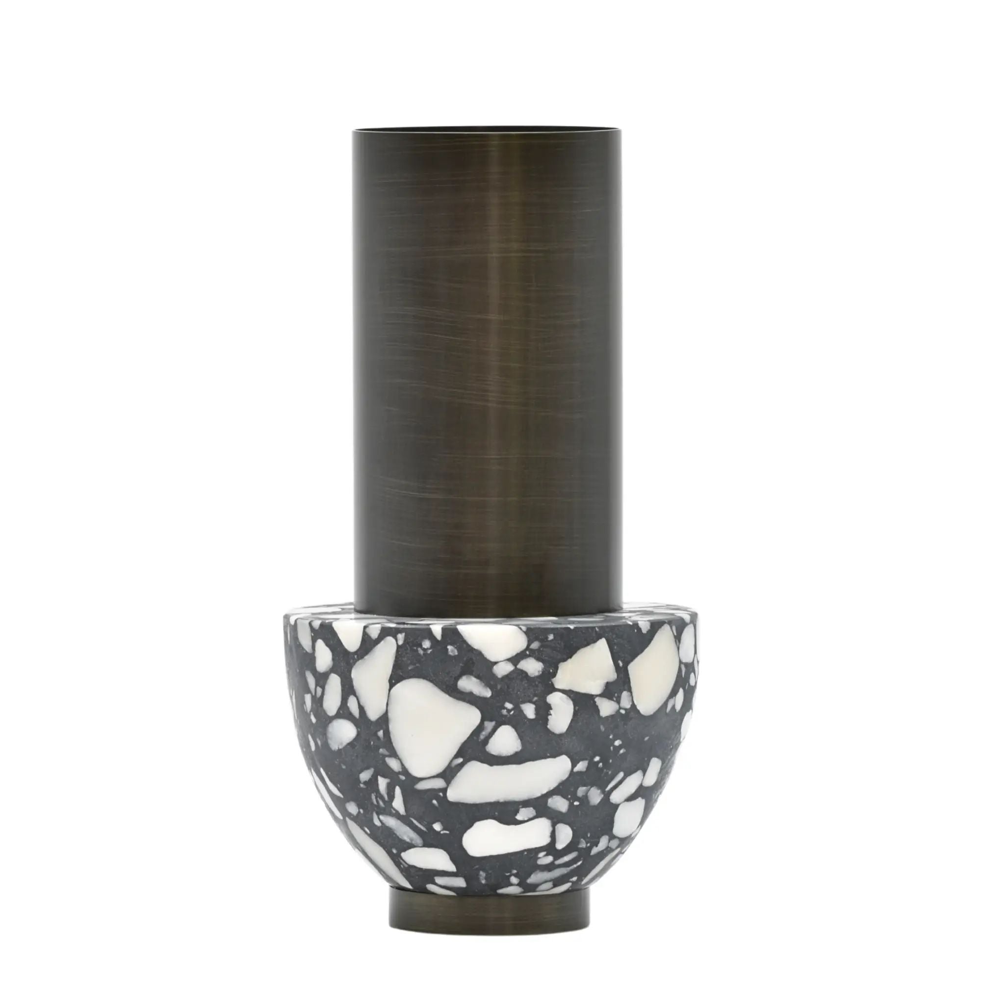 Edelstahlvase - mit Marmor - Runde Designervase Gebürstet Noble Schwarz