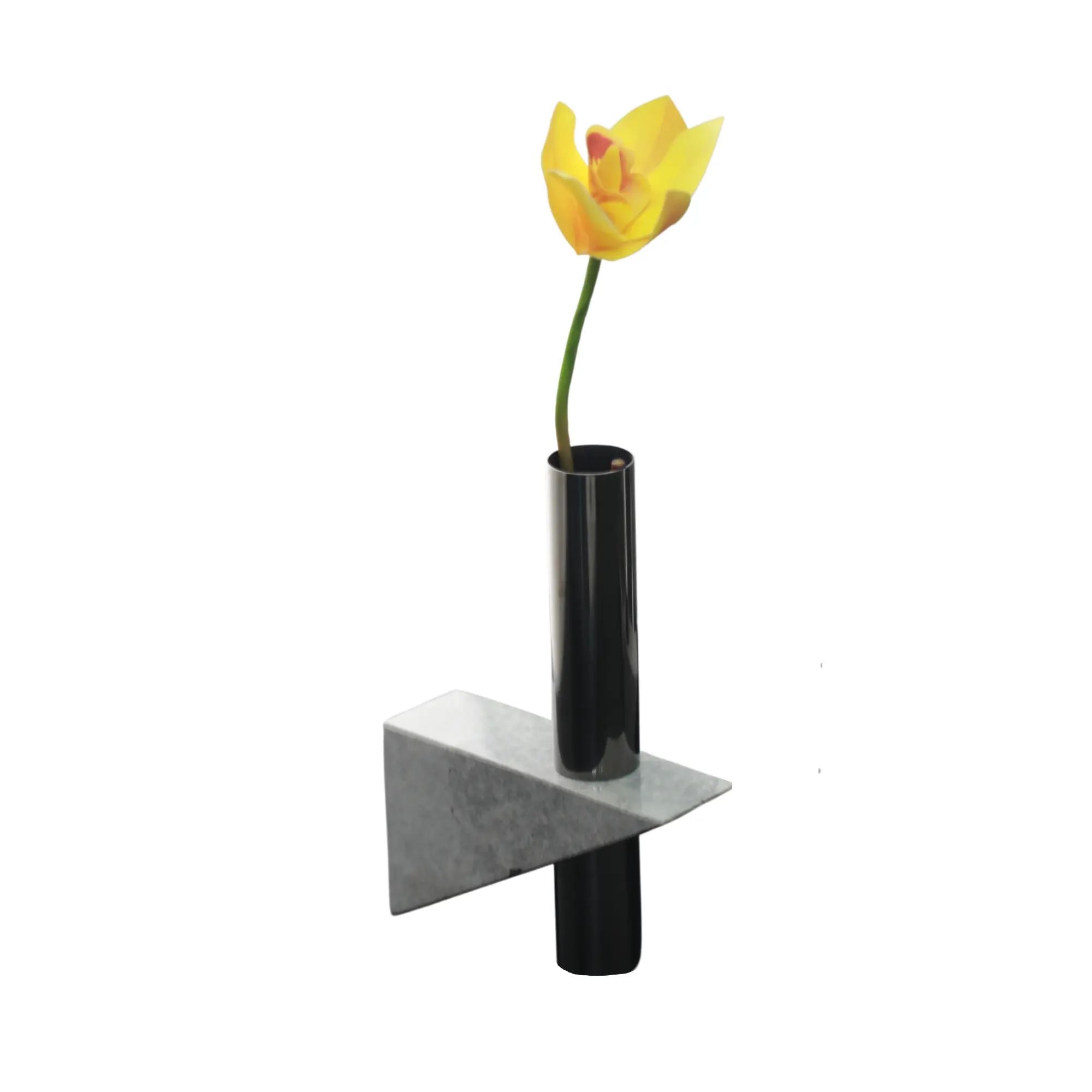 Tischvase - mit Marmorfuß - Designer Edelstahlvase moderne Marmorvase Zenith Groß