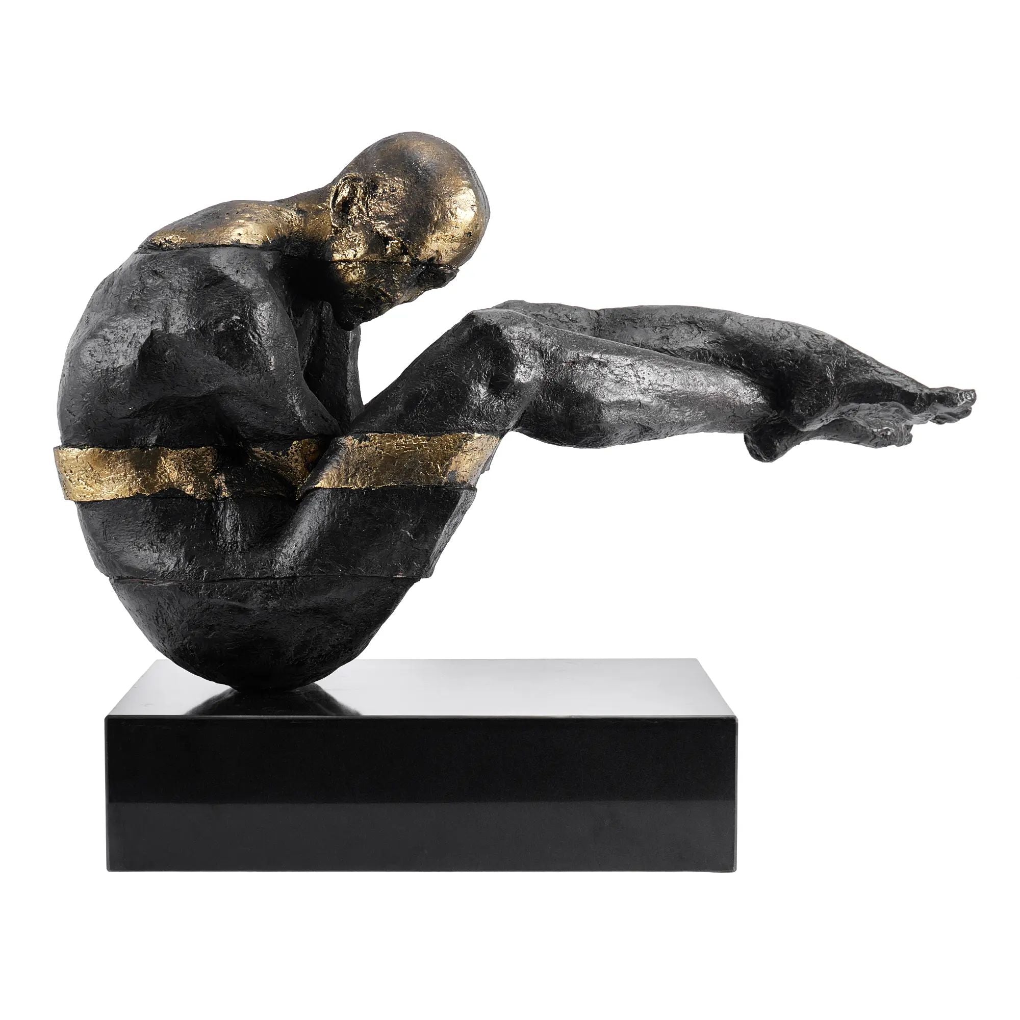 Kunststein-Skulptur - gebeugte Menschenfigur - Kunststein auf Sockel Human Arc Schwarz
