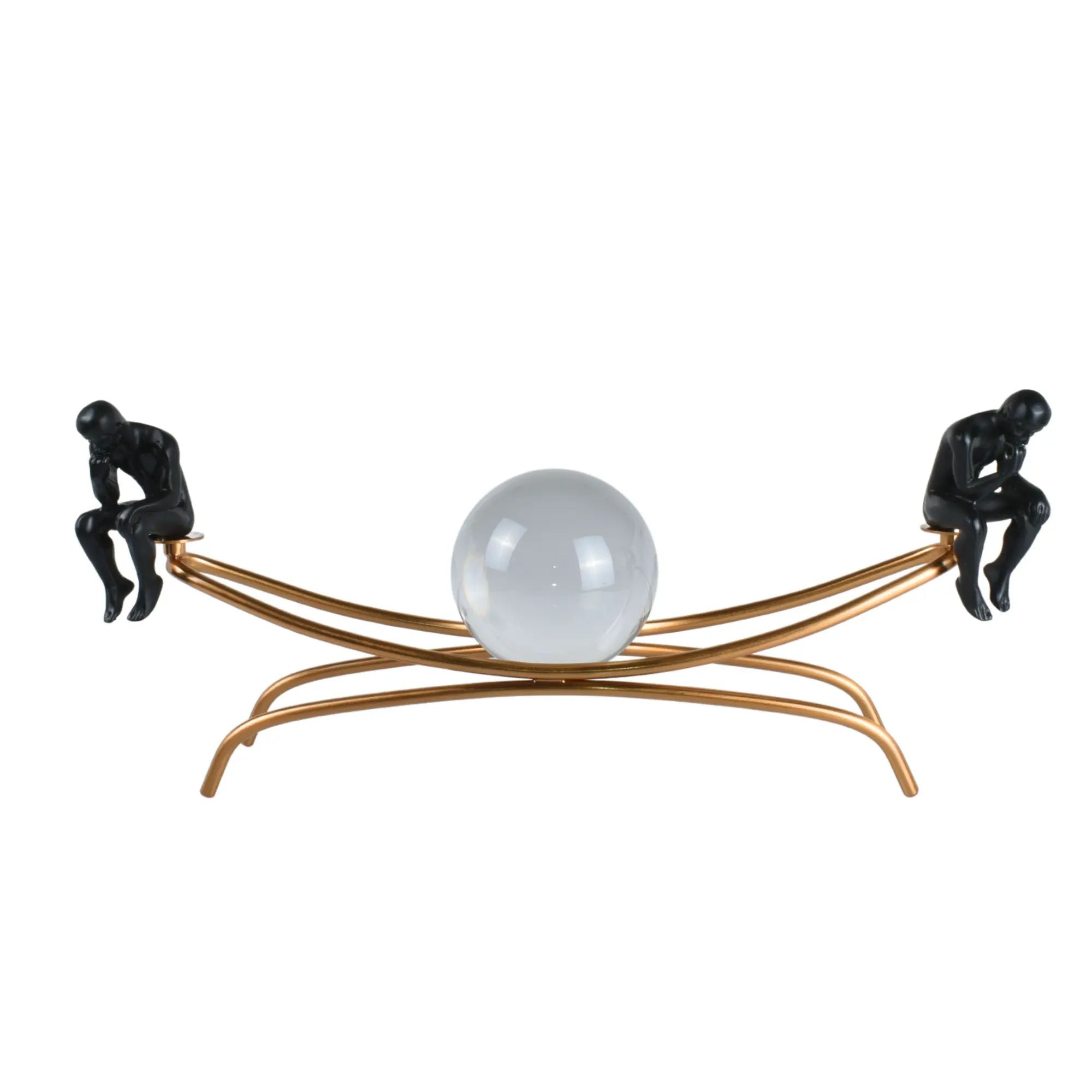 Dekofigur - Zwei Denker mit Glaskugel - Abstrakte Dekoskulptur Rodin Equilibre Antikgold