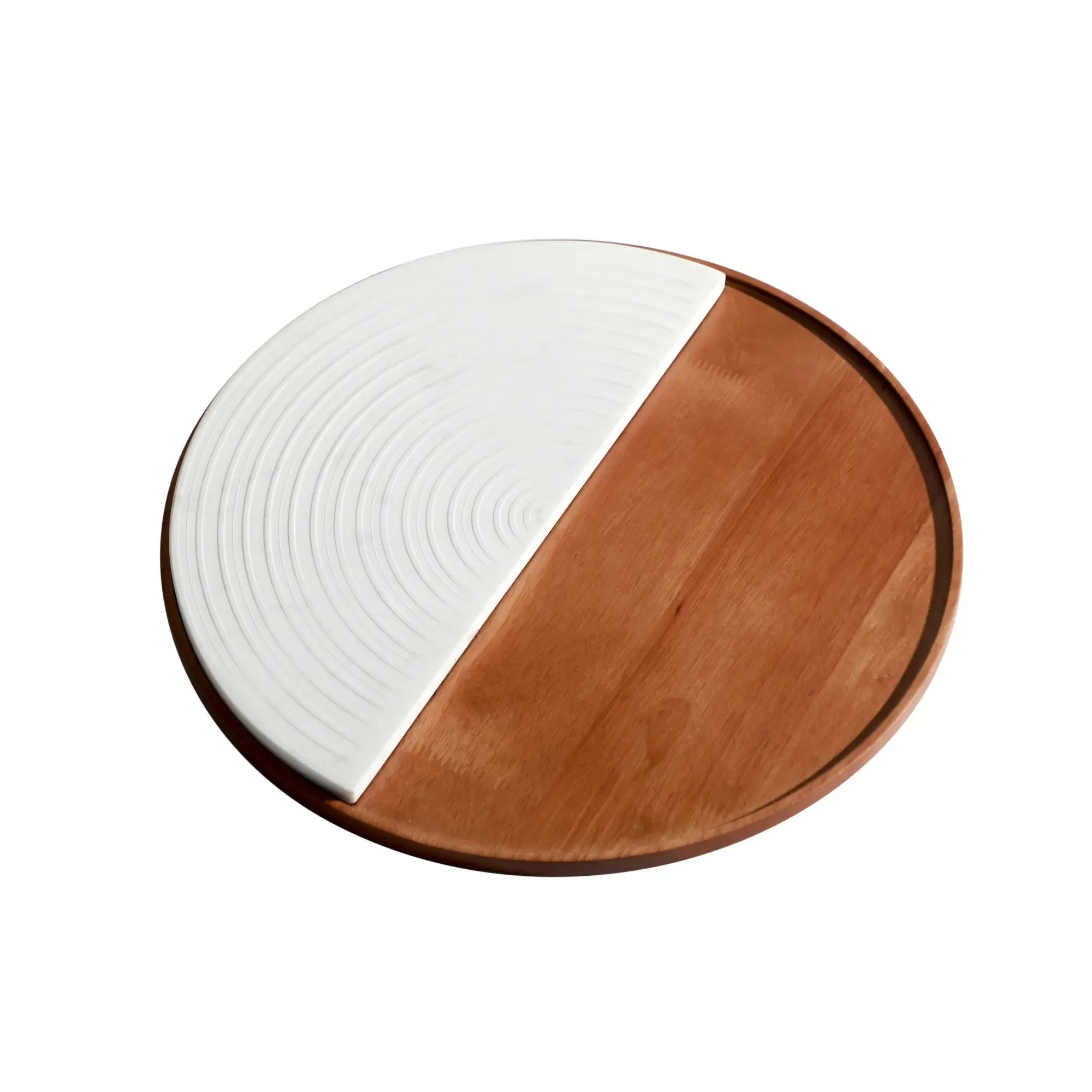 Rundes-Tablett - Walnuss mit Marmor 35cm - Edles Deko-Tablett Serviertablett aus Walnussholz Plateau Lunaire