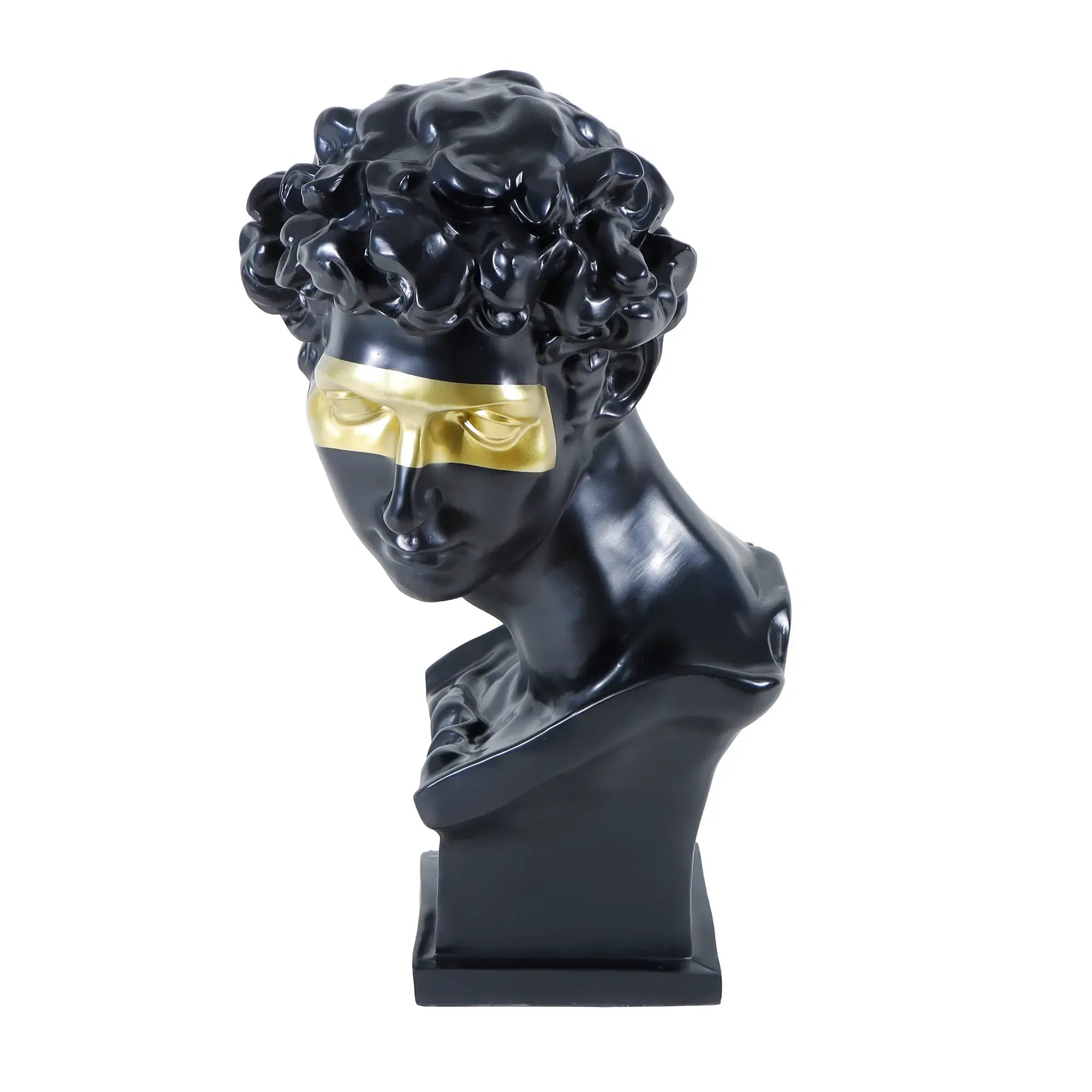 Dekobüste - Skulpturale Büste – Mattschwarz mit goldener Augenbinde – David-Interpretation Deko-Objekt Aurea Nan