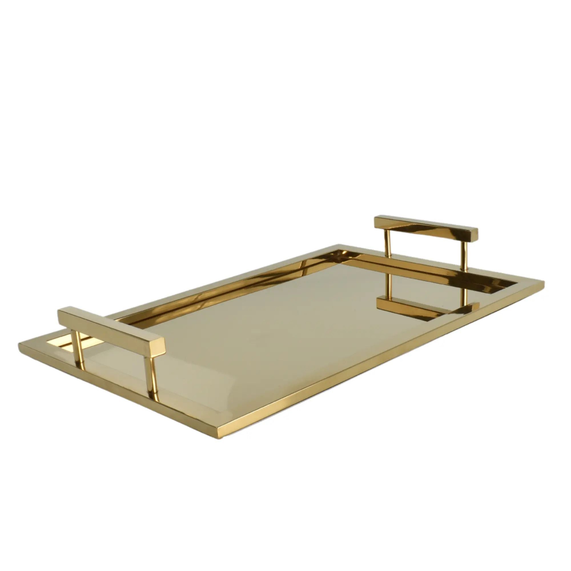 Serviertablett - mit Griff Gold - Edles Tragetablett rechteckig Glatis Default Title