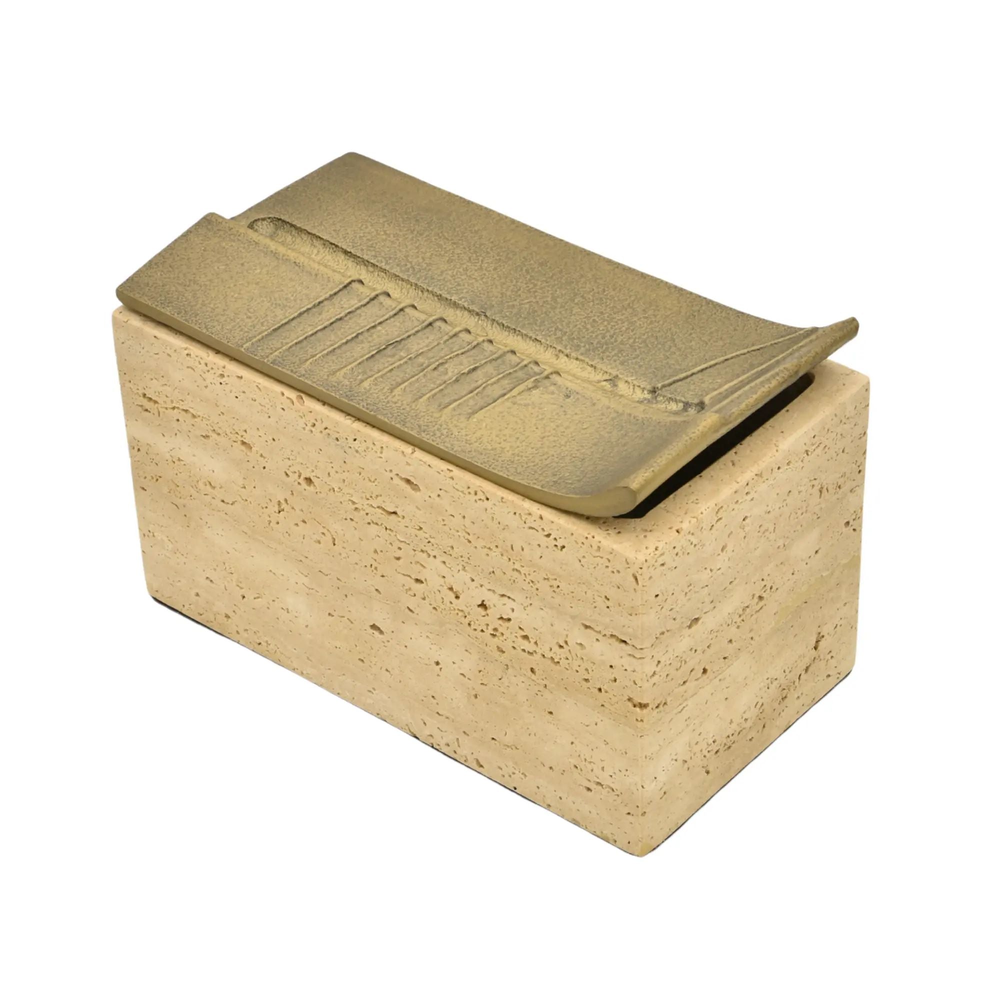 Aufbewahrungsbox - Schmuckdose aus Naturstein mit Messing-Deckel - Rechteckige Designbox Zeitlose Ablage Cassetta Aurea Groß