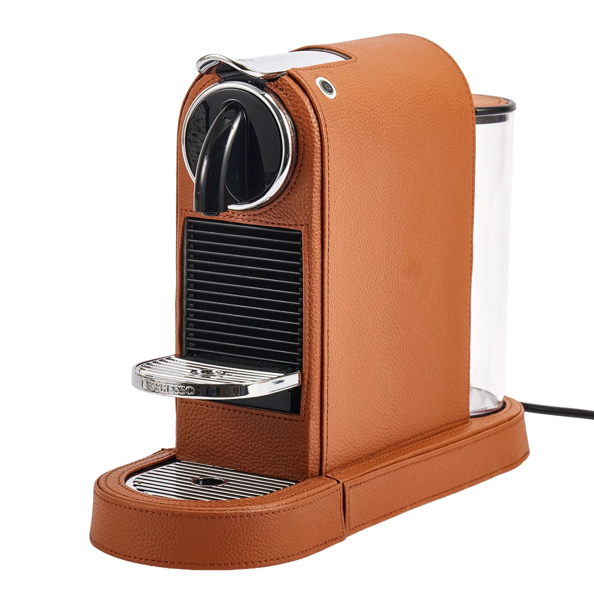 Kaffemaschine-Nespresso-CitiZ - Kapsel-Espressomaschine aus Leder – Cognac-Leder mit Längssteppung – OriginalLine 1,0 L – Classique Nan