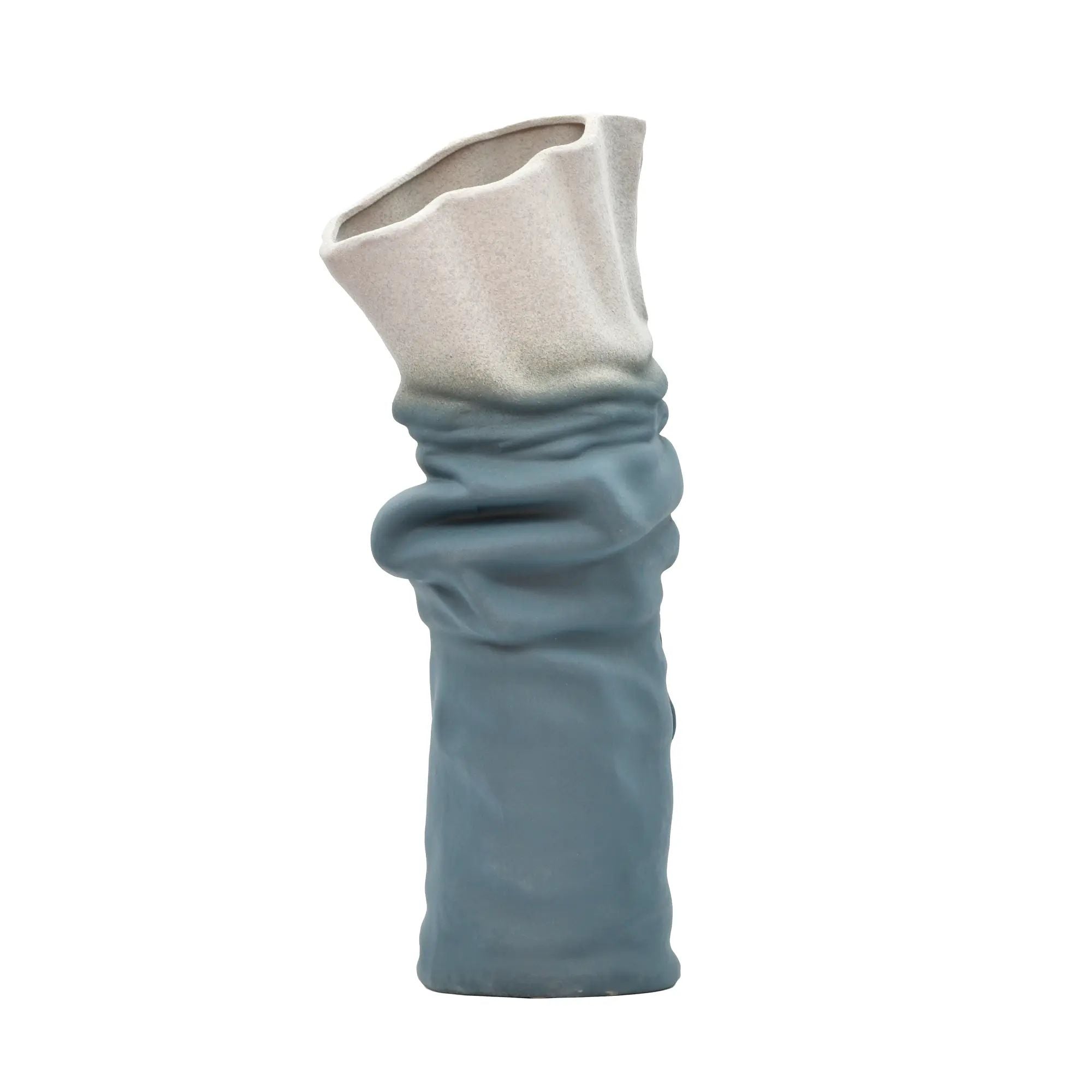 Keramikvase - handgemachte Designvase - Skulpturale Standvase Ondula Terrae Grün-Blau