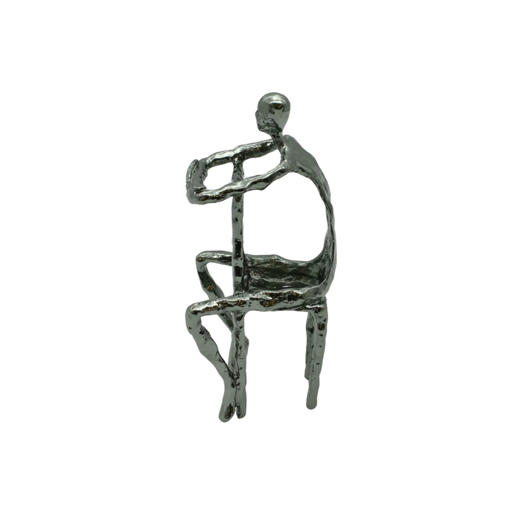 Denkerfigur - Abstrakte Skulptur filigrane Sitzfigur Cogito Nova GunMetal