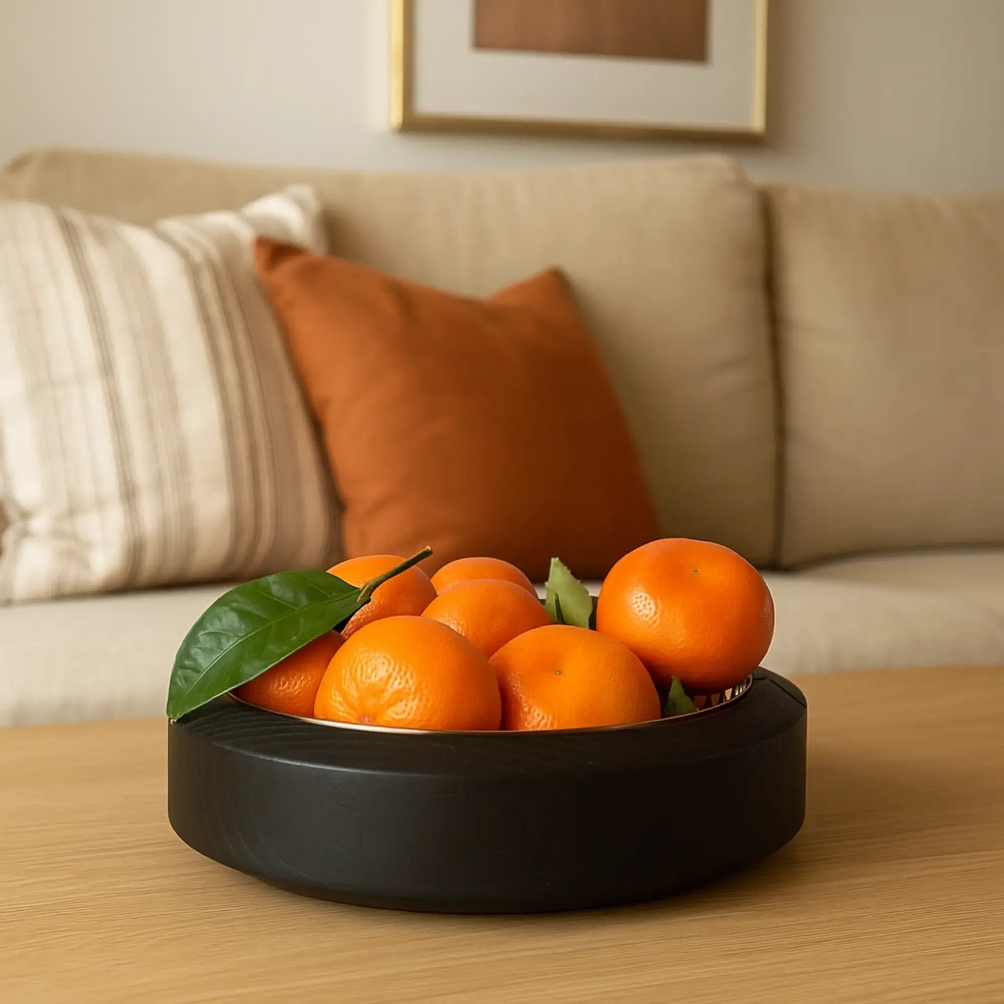 Runde-Schale - aus Holz und Edelstahl - Obstschale Servierschale glänzend Lol