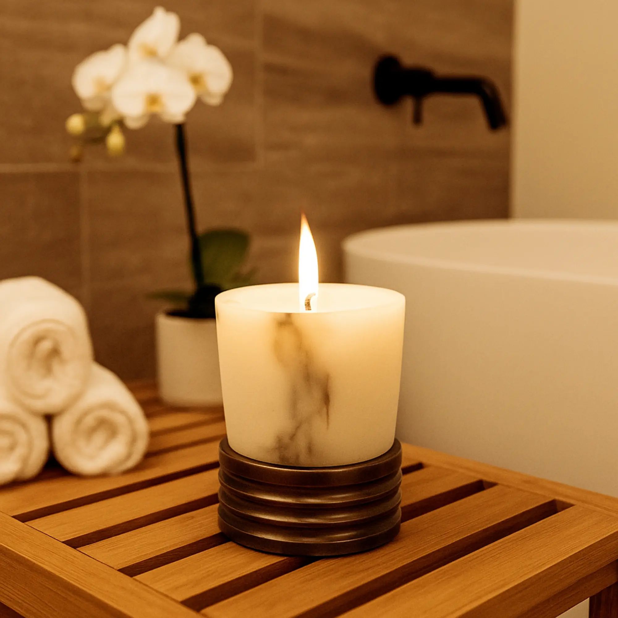 Kerzenständer - Marmoroptik mit Fuß - Kerzenhalter für breite Kerzen Klafy Default Title