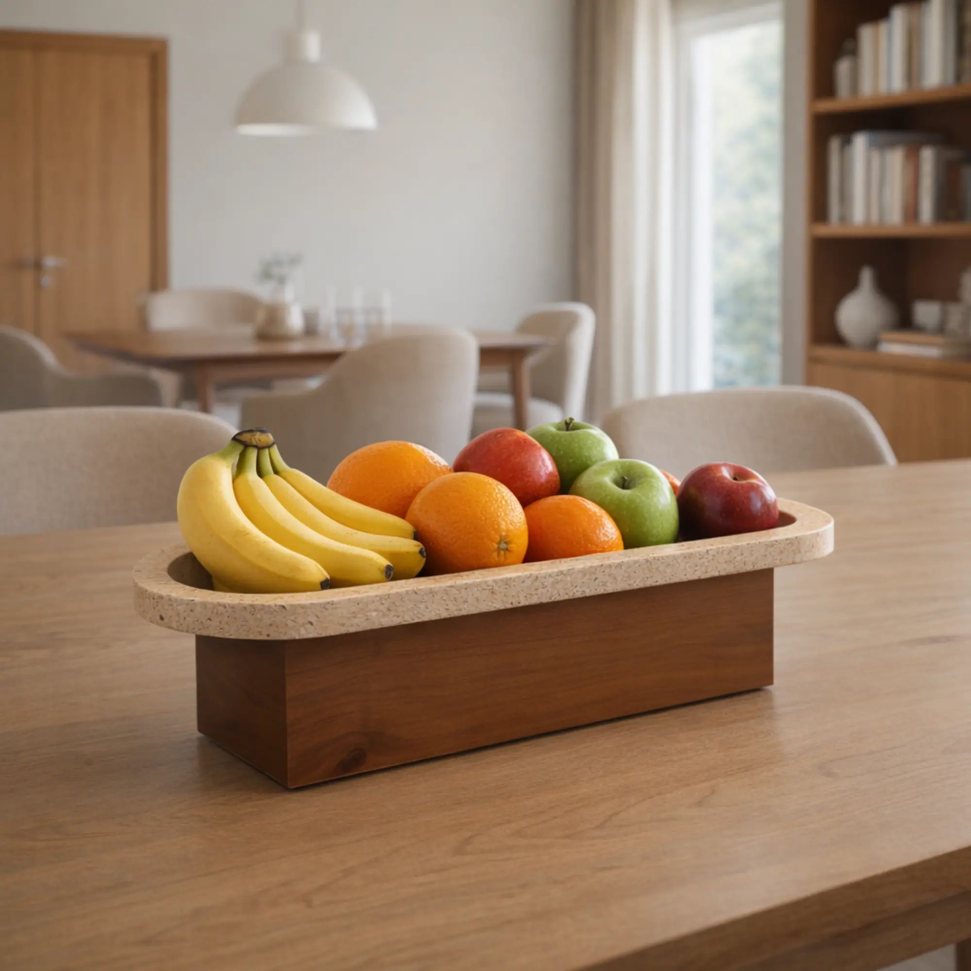 Standschale - rund auf Holzfuß - Obst- Dekoschale Travertinschale Numa Oval