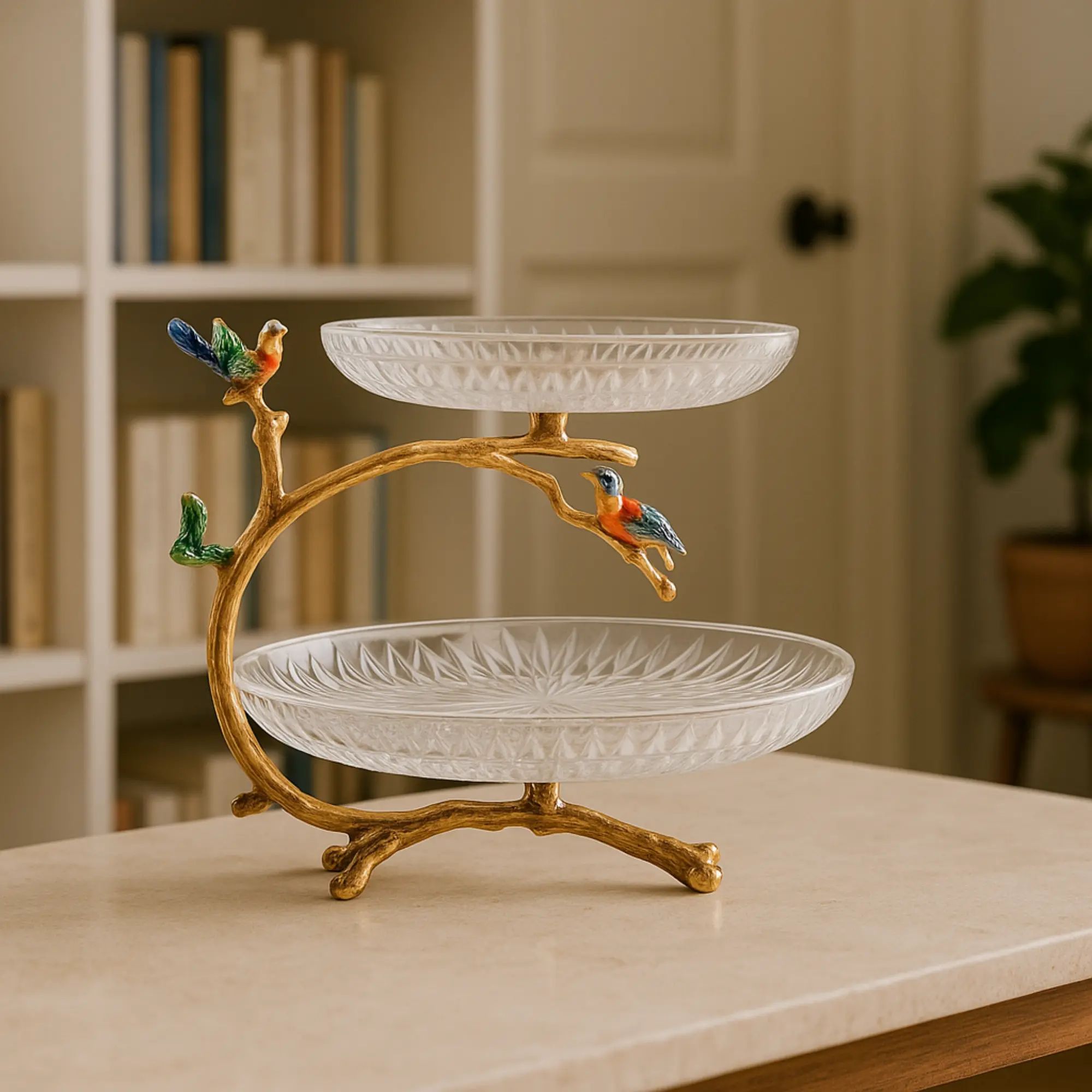 Dessertetagere - zweistufig Glas - Dessertteller klassische Etagere Vögel Default Title
