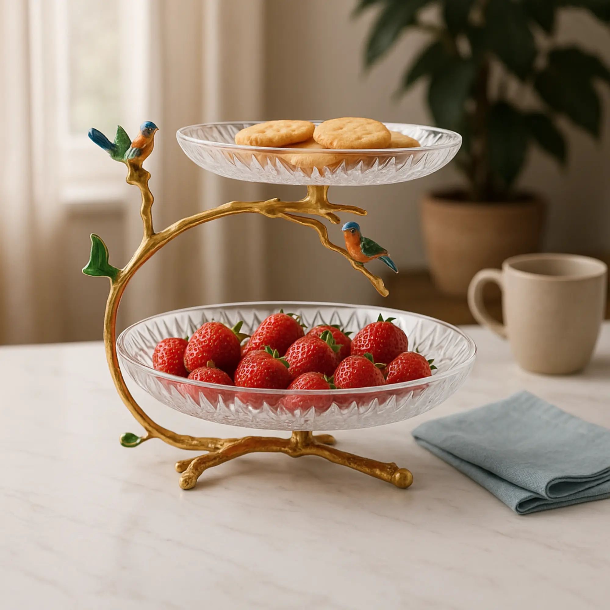 Dessertetagere - zweistufig Glas - Dessertteller klassische Etagere Vögel Default Title