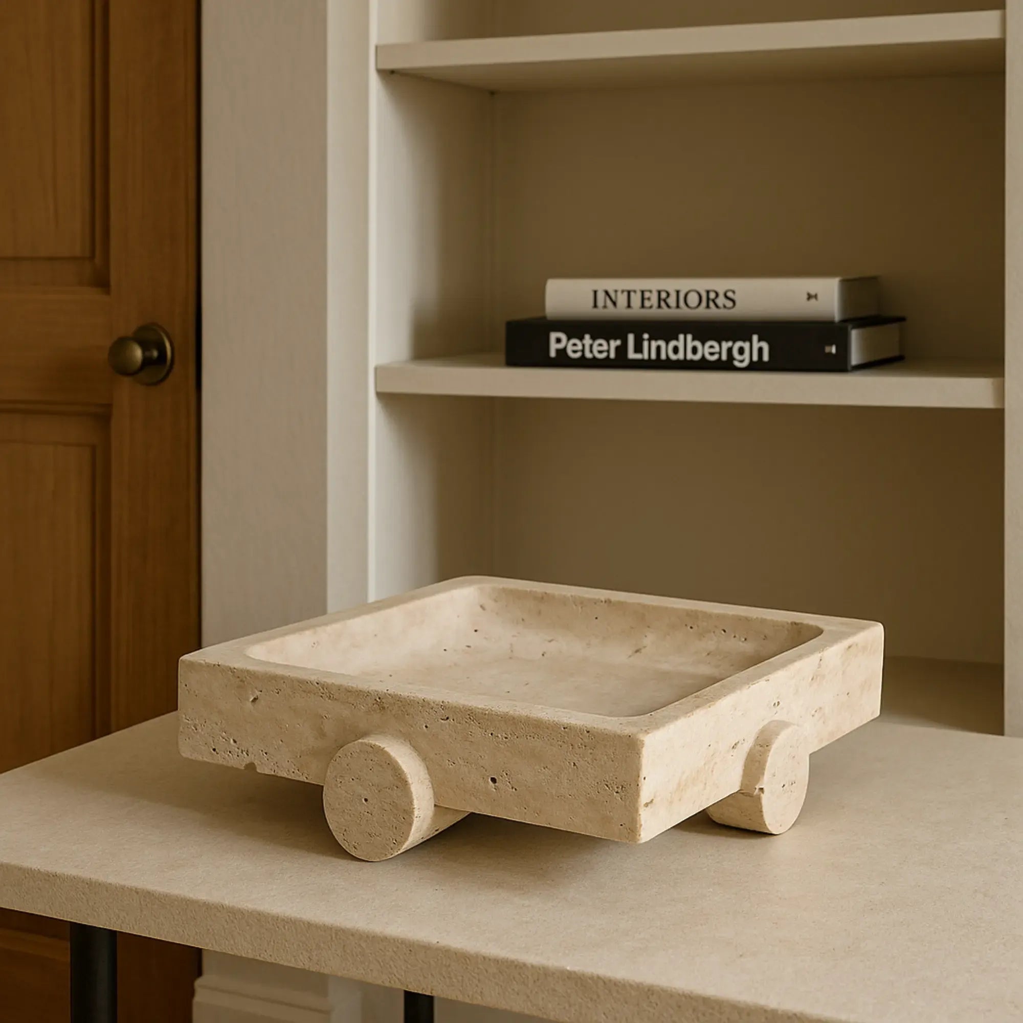 Marmortablett - rechteckig - Travertinschale, Deko-Tablett Empor