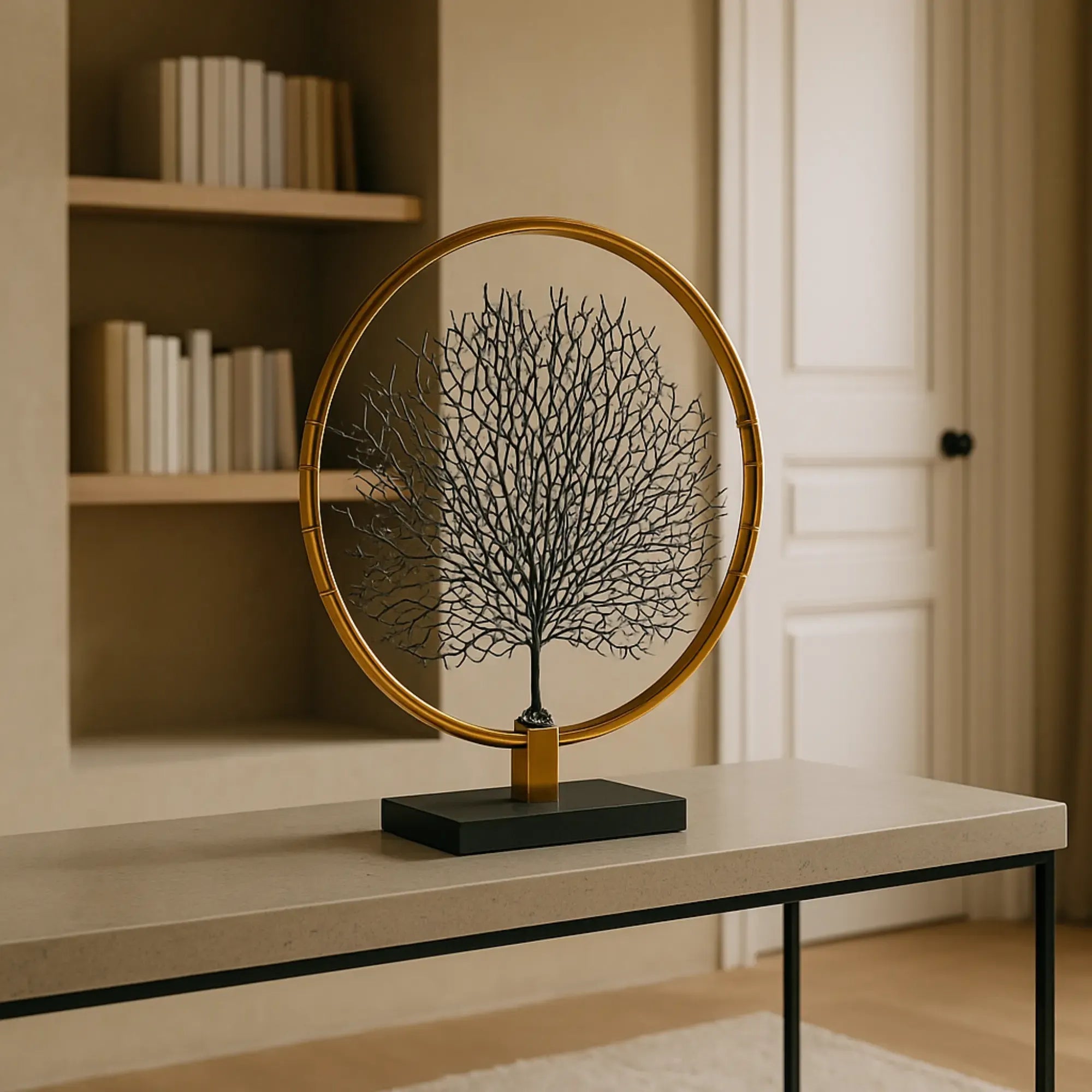 Dekoobjekt - Rund auf Marmorfuß - Edle Deko- Baumskulptur Goldring Zauberbaum Default Title