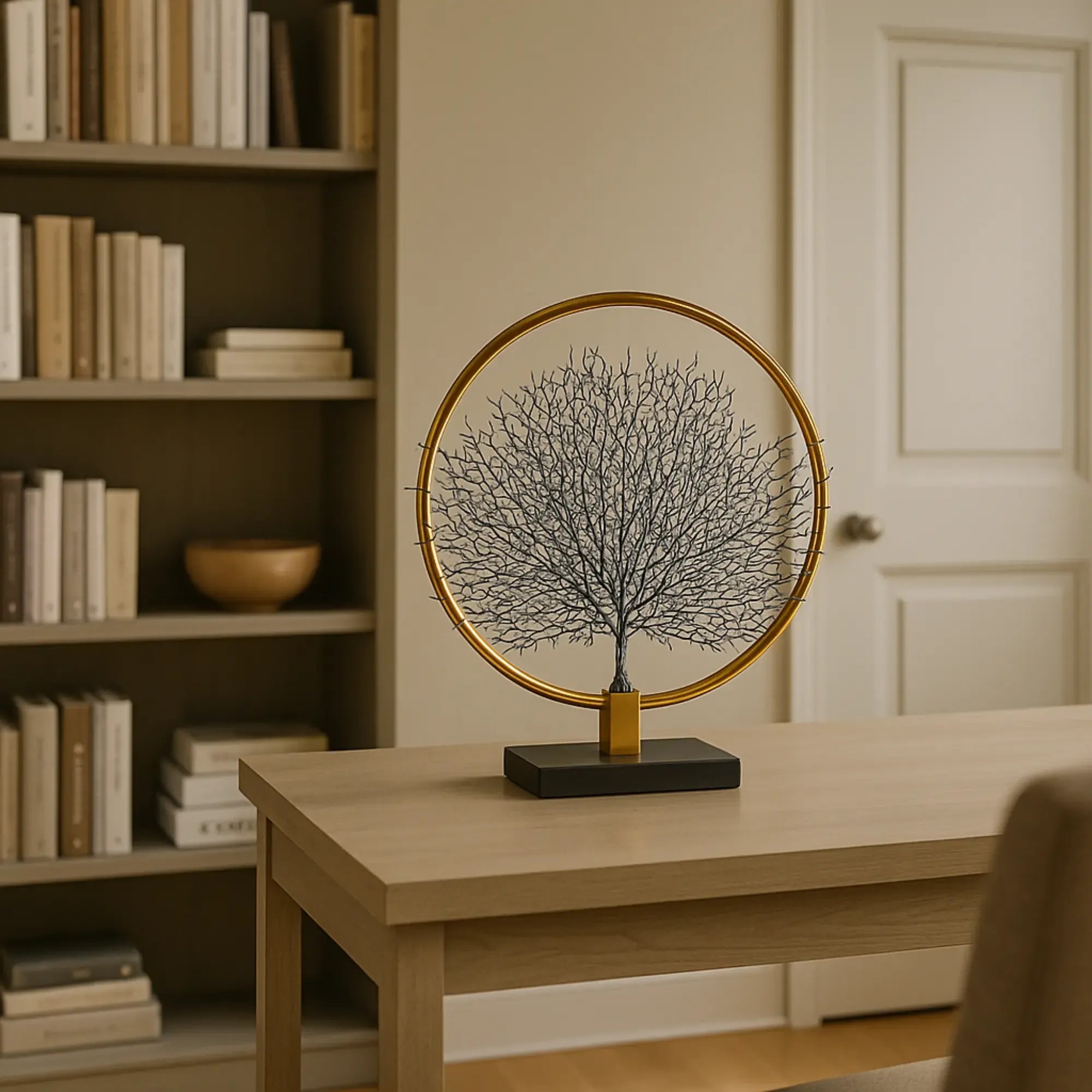 Dekoobjekt - Rund auf Marmorfuß - Edle Deko- Baumskulptur Goldring Zauberbaum Default Title