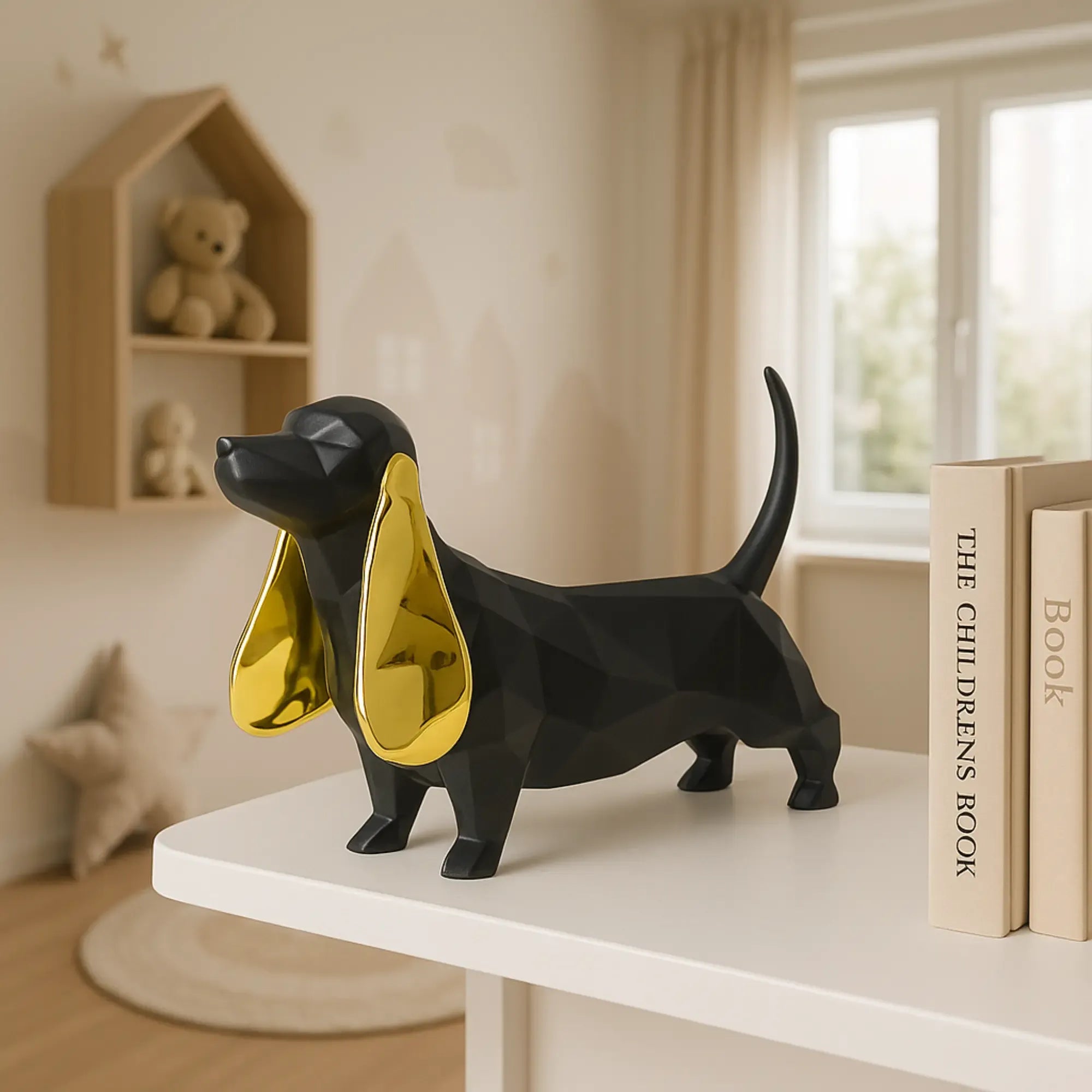 Tierfigur - Dackel - Hundfigur eckig mit Gold oder Roten ohren Teckel Schwarz-Gold