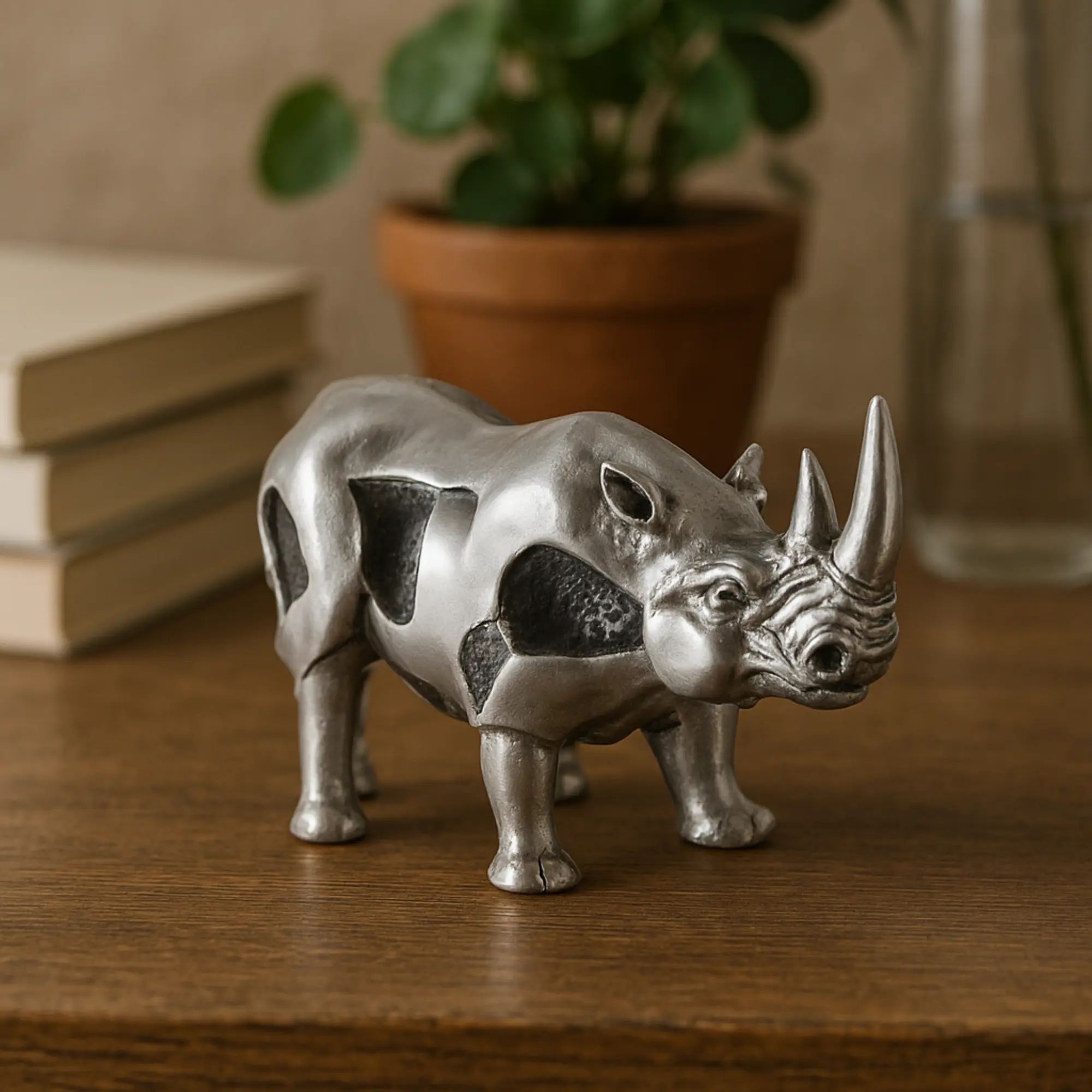 Tierfigur - Nashorn - Edle Deko-Skulptur Design Deko-objekt Brass Guardian Silber