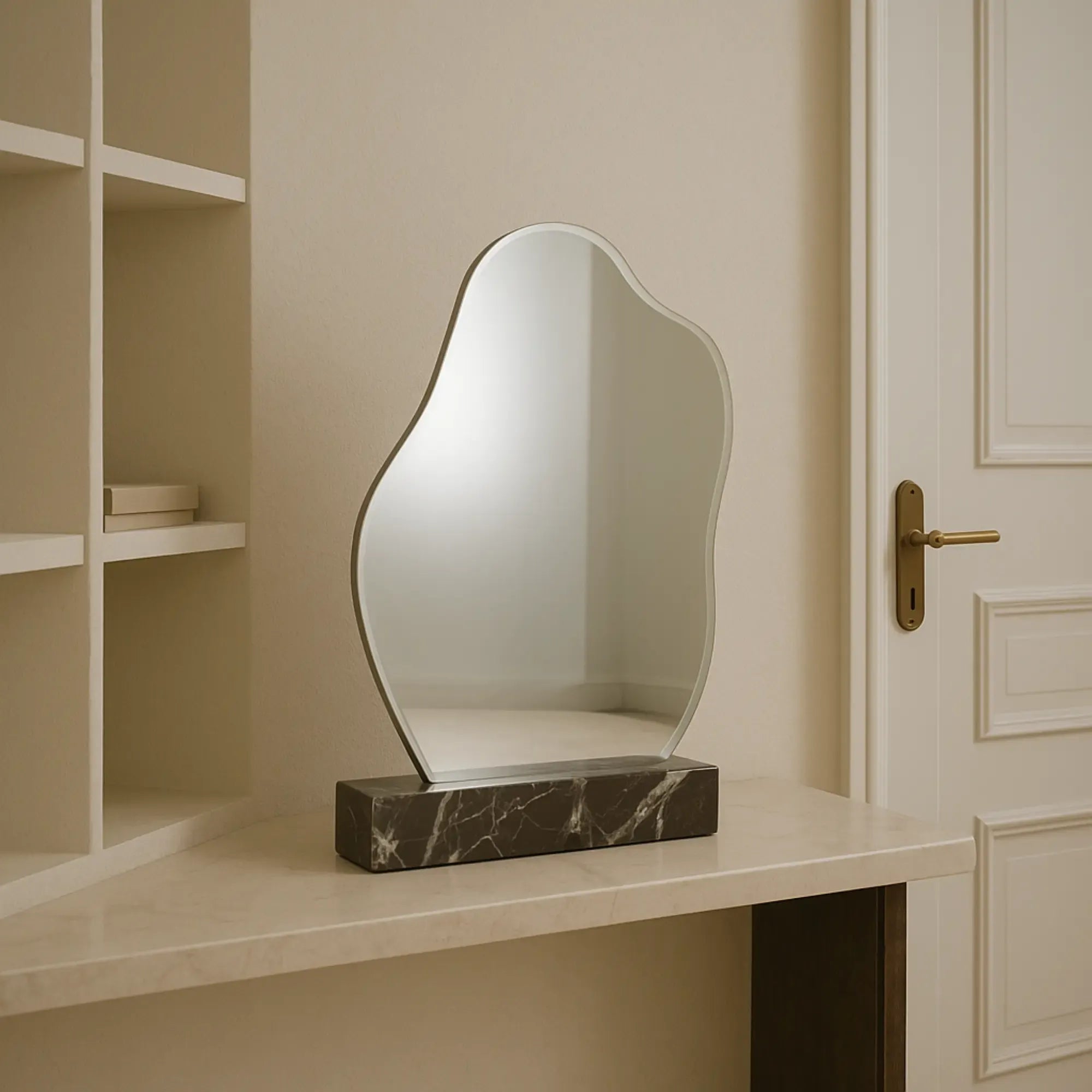 Tischspiegel - mit Marmorständer - Designer Deko-Spiegel edles Schminkspiegel Wave Reflection