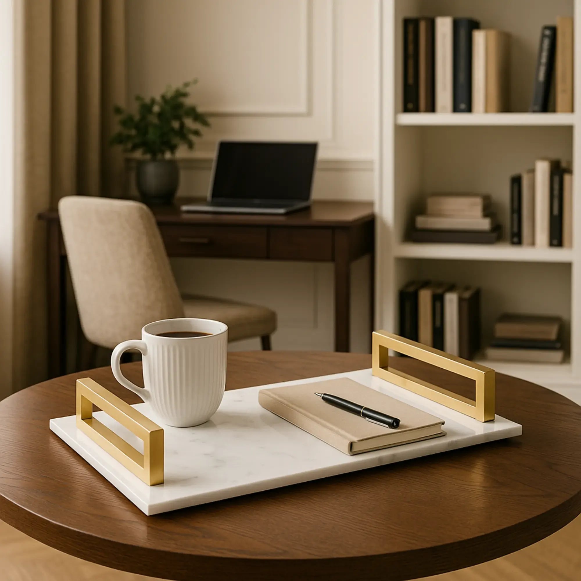 Marmortablett - mit Goldgriffen - Luxus Serviertablett Dekotablett rechteckig Aurora Luxe