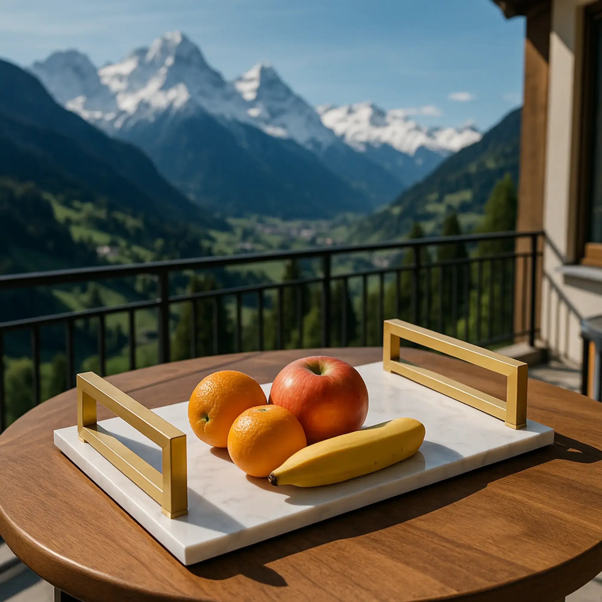 Marmortablett - mit Goldgriffen - Luxus Serviertablett Dekotablett rechteckig Aurora Luxe