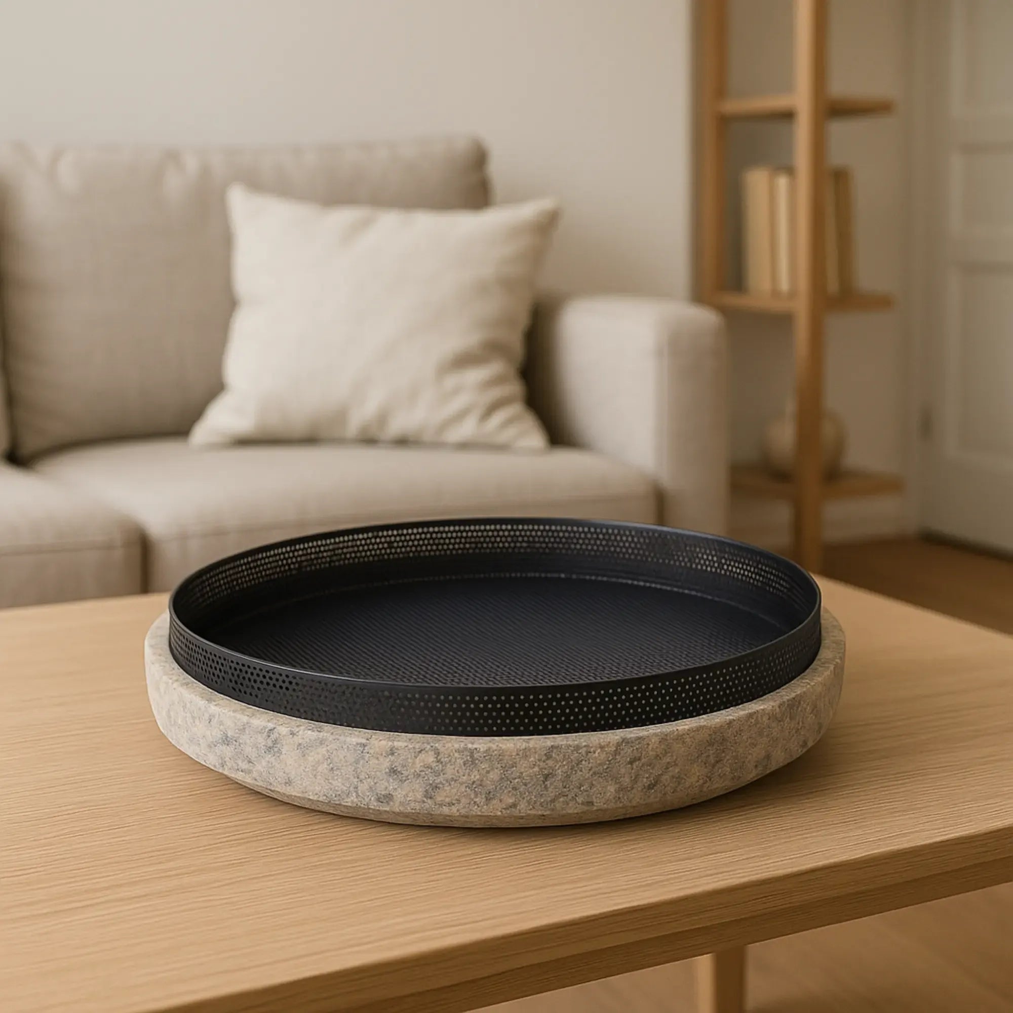 Serviertablett - rund 35cm - Kleines Dekotablett Marmoroptik Tablett Terra Mesh