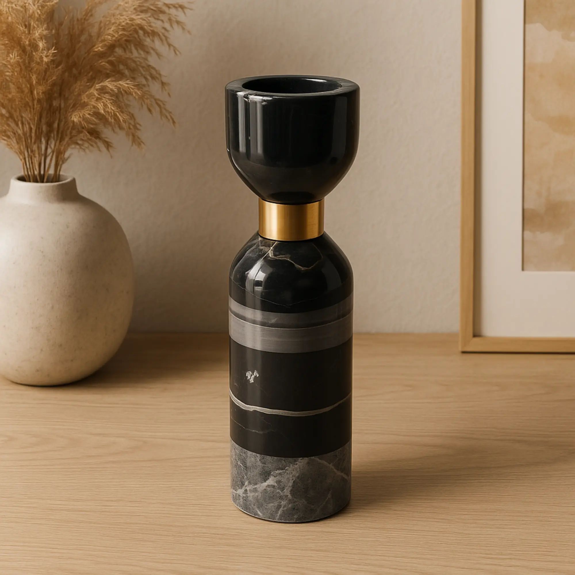 Kerzenständer - Marmor mit Goldakzent - Tischdeko Kerzenhalter edles Kerzenleuchter Obsidian Elegance Groß