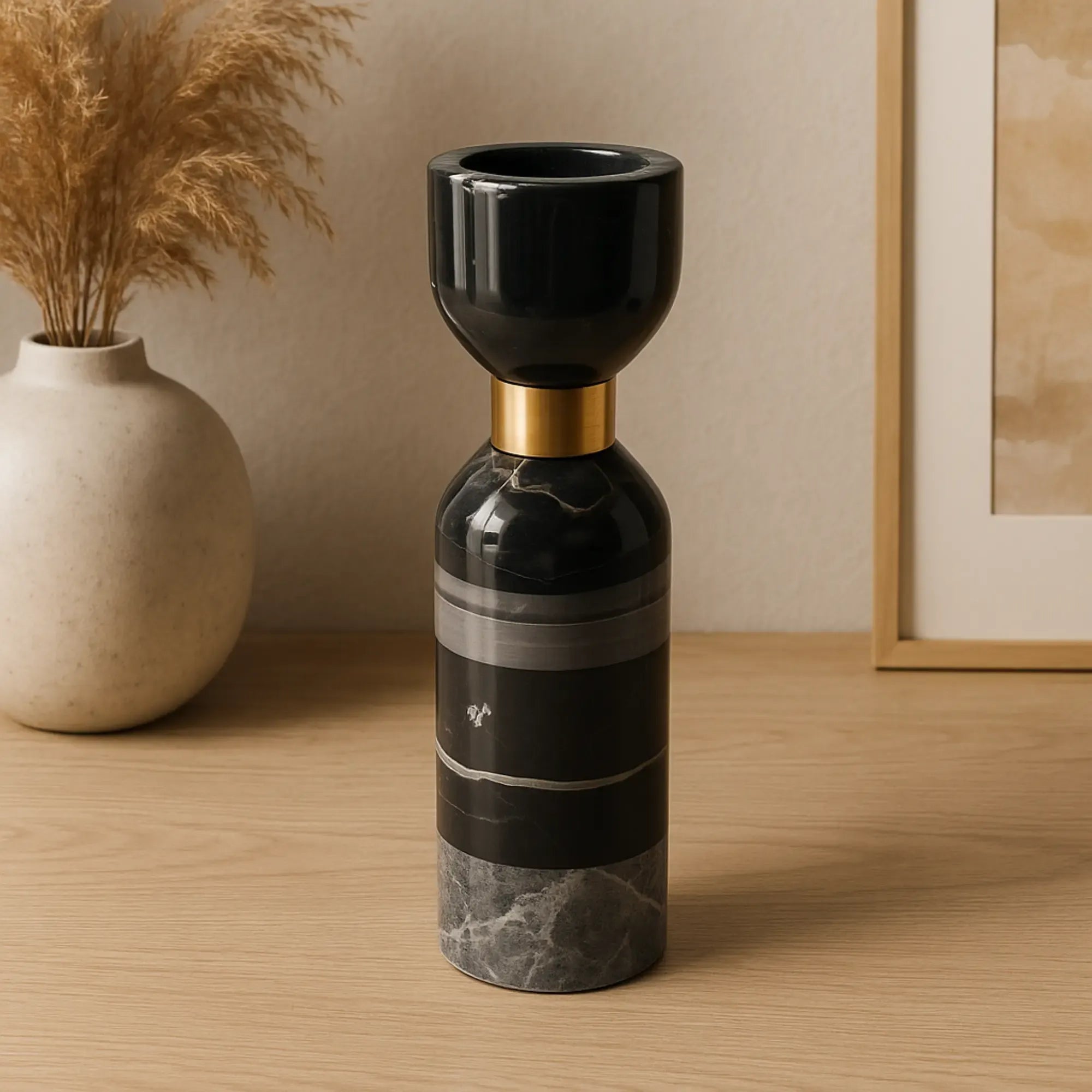 Kerzenständer - Marmor mit Goldakzent - Tischdeko Kerzenhalter edles Kerzenleuchter Obsidian Elegance Groß