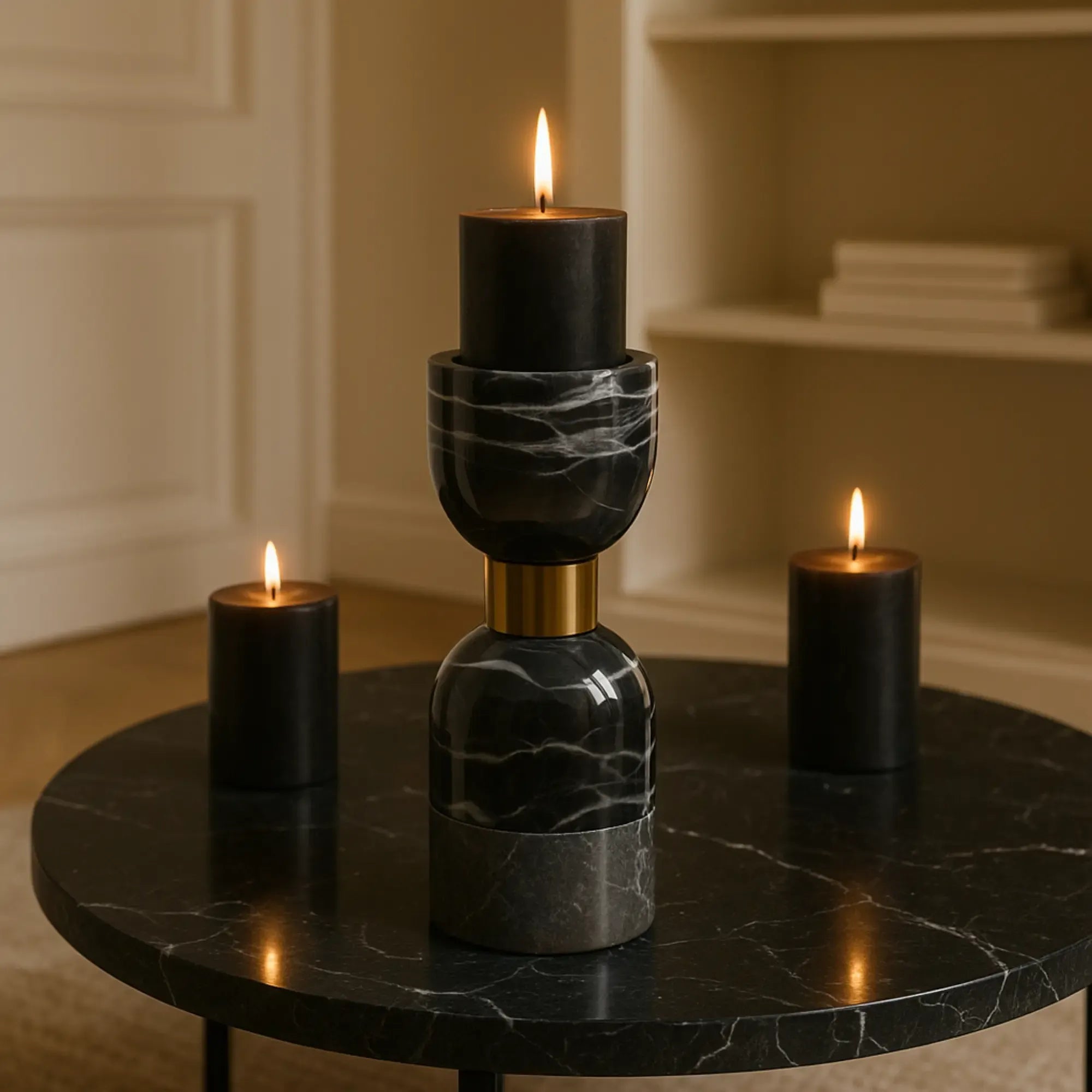 Kerzenständer - Marmor mit Goldakzent - Tischdeko Kerzenhalter edles Kerzenleuchter Obsidian Elegance Klein