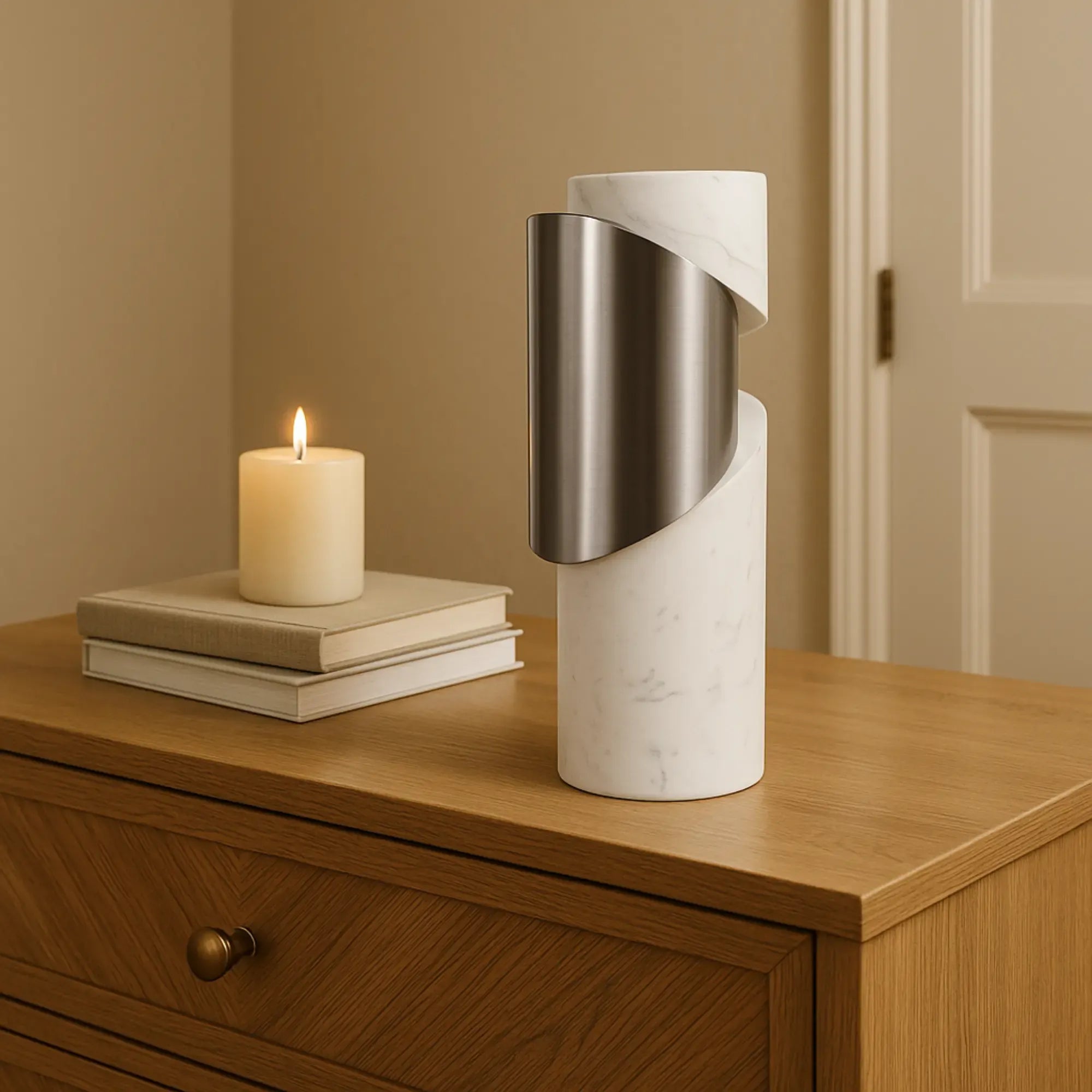 Kerzenhalter - Marmor mit Stahlakzent - Großer Kerzenständer Dekorativ Luce Métallique