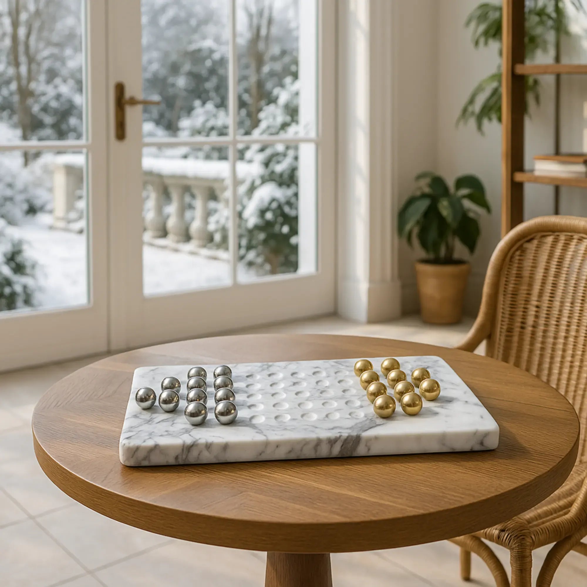 Solitaire-Spiel - aus Marmor - Hochwertiges Tischspiel mit Metallkugeln Jeu d'Équilibre