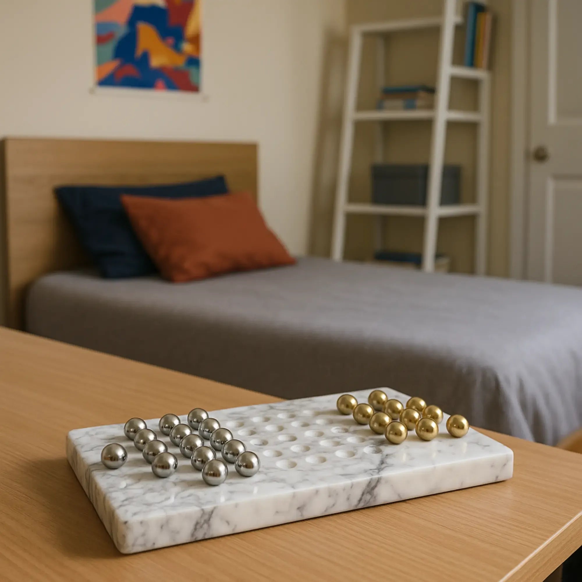 Solitaire-Spiel - aus Marmor - Hochwertiges Tischspiel mit Metallkugeln Jeu d'Équilibre