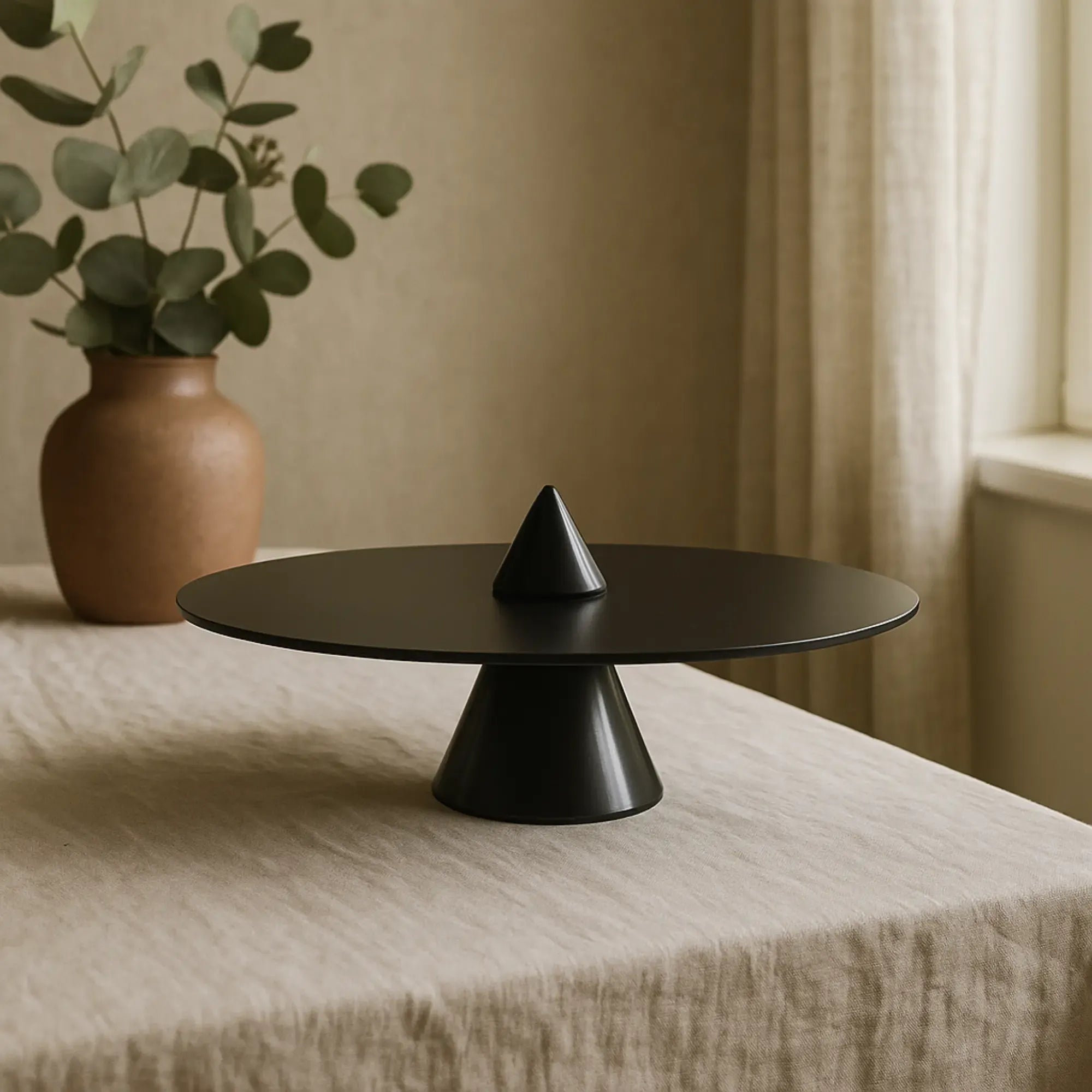 Servierplatte - rund mit Marmorfuß - Rauchglas Tortenplatte Dekoteller Équilibre Noir