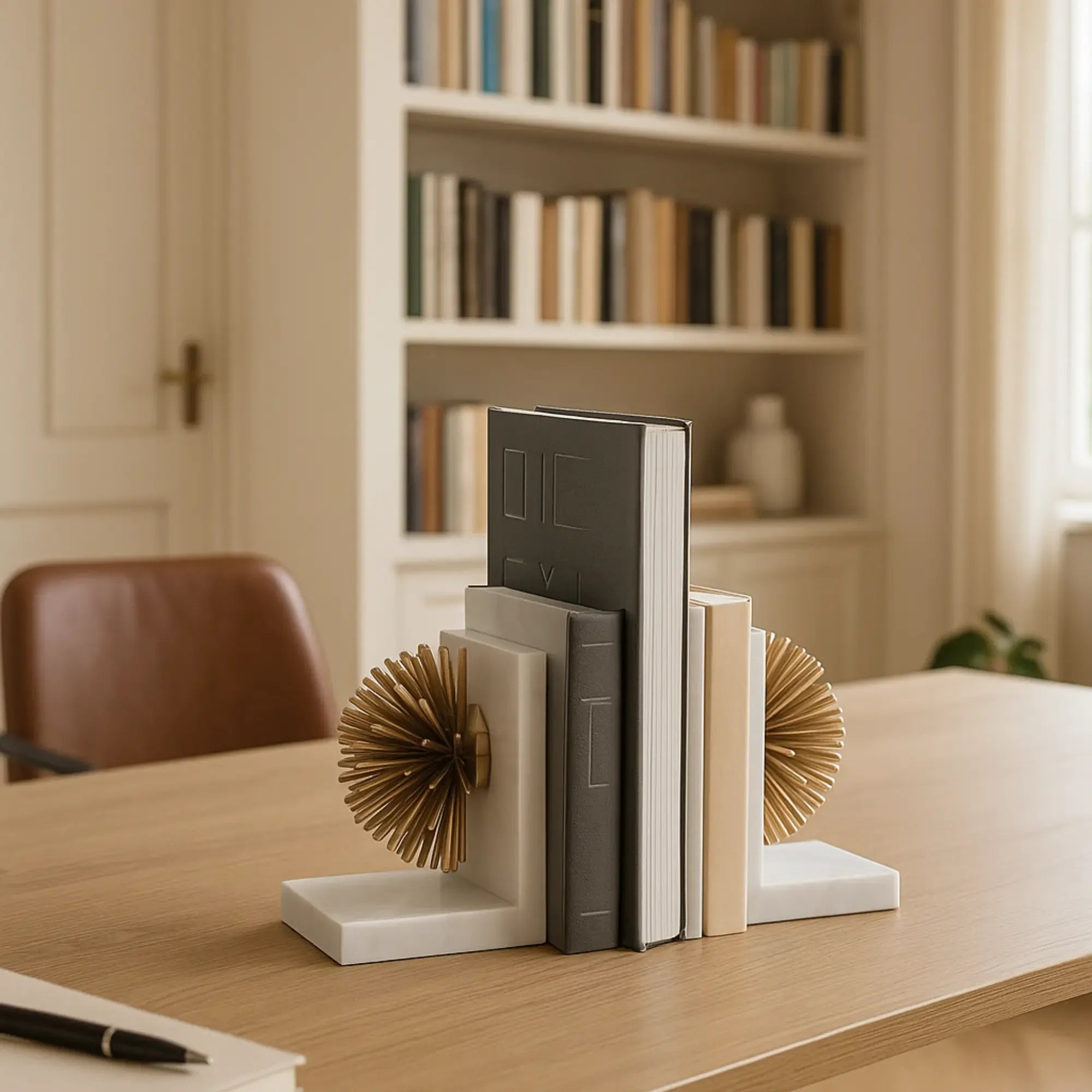 Buchstütze - mit goldenen Stacheln - Marmor Buchständer moderne Deko-Halterung mit Strahlen Sostegno Default Title