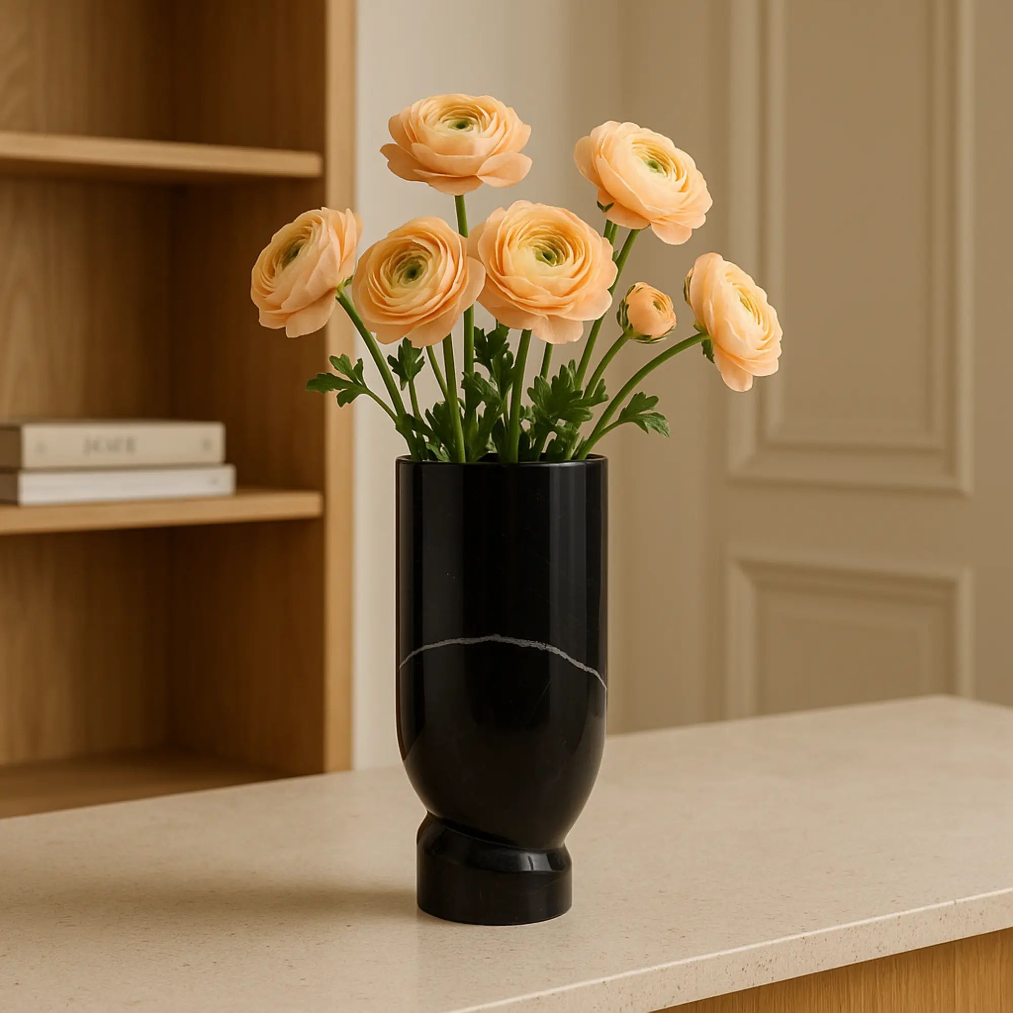 Marmorvase - mit verdrehtem Fuß - Schlichte elegante schwere Designer Marmor Tischvase Élan Noir Default Title