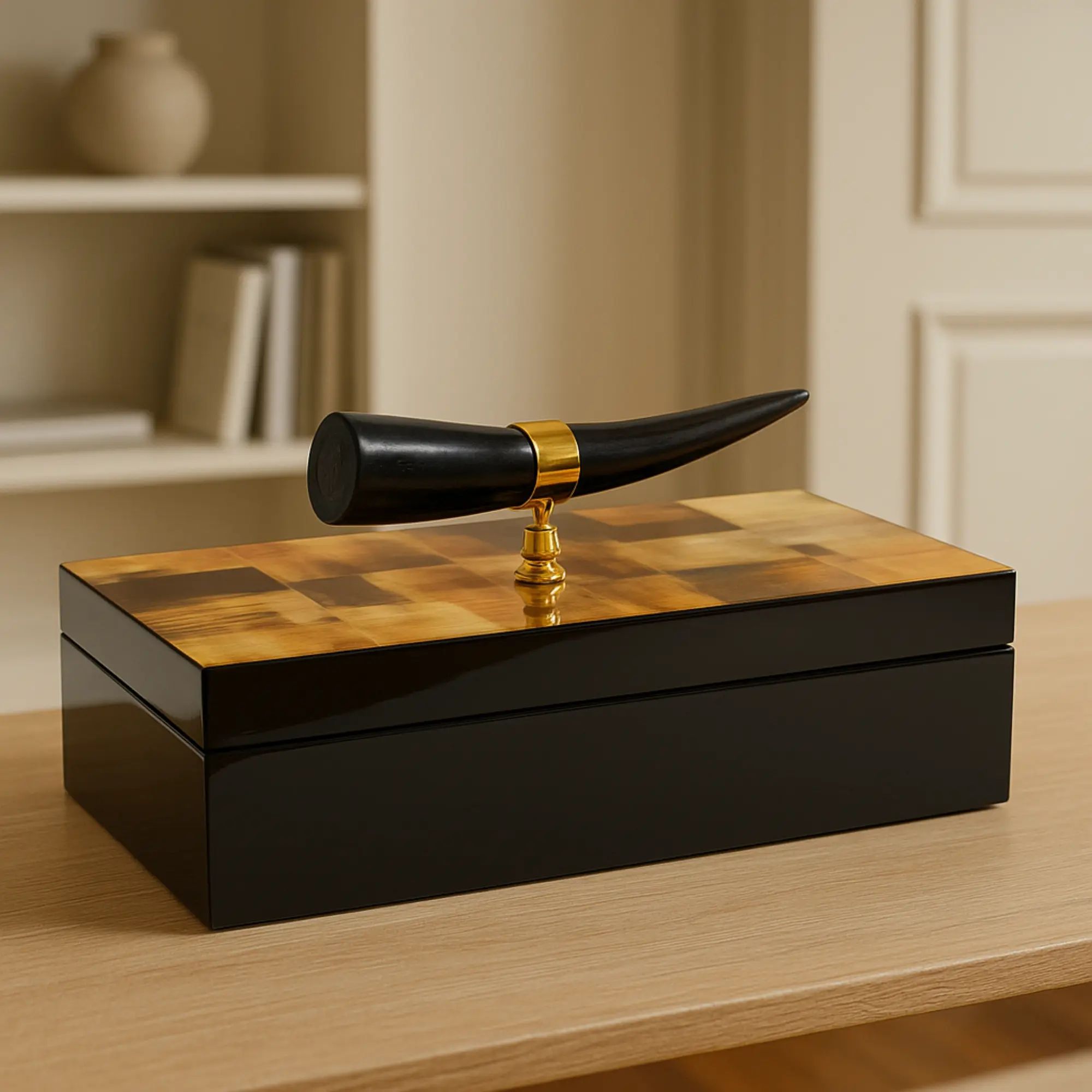 Holzschatulle - rechteckig mit Deckel - Design Aufbewahrungsbox Horn-Deko Schmuckkasten Evidenza Default Title