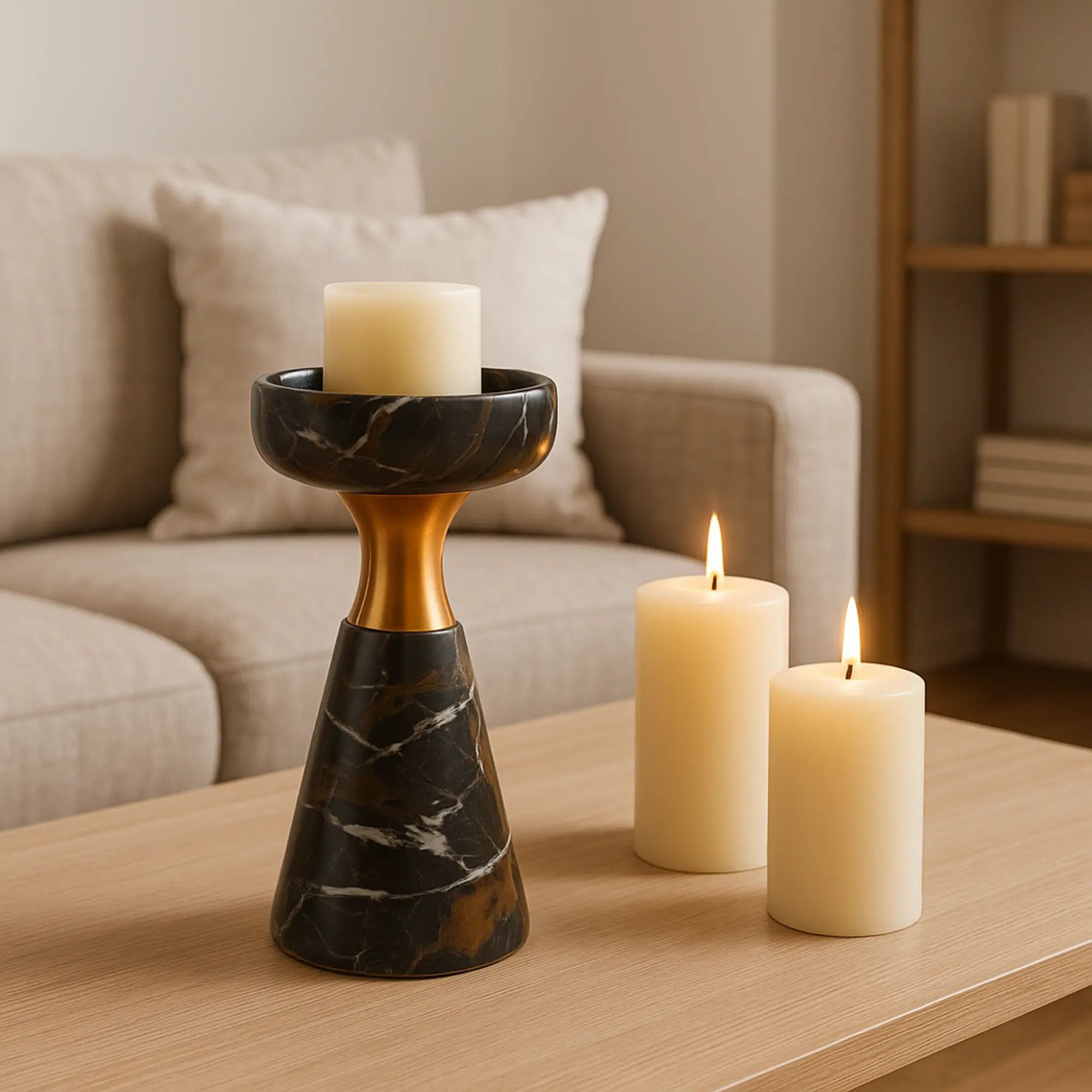 Kerzenständer - für Blockkerzen - Design Marmor-Kerzenhalter mit Goldakzent Aurora Marble Groß
