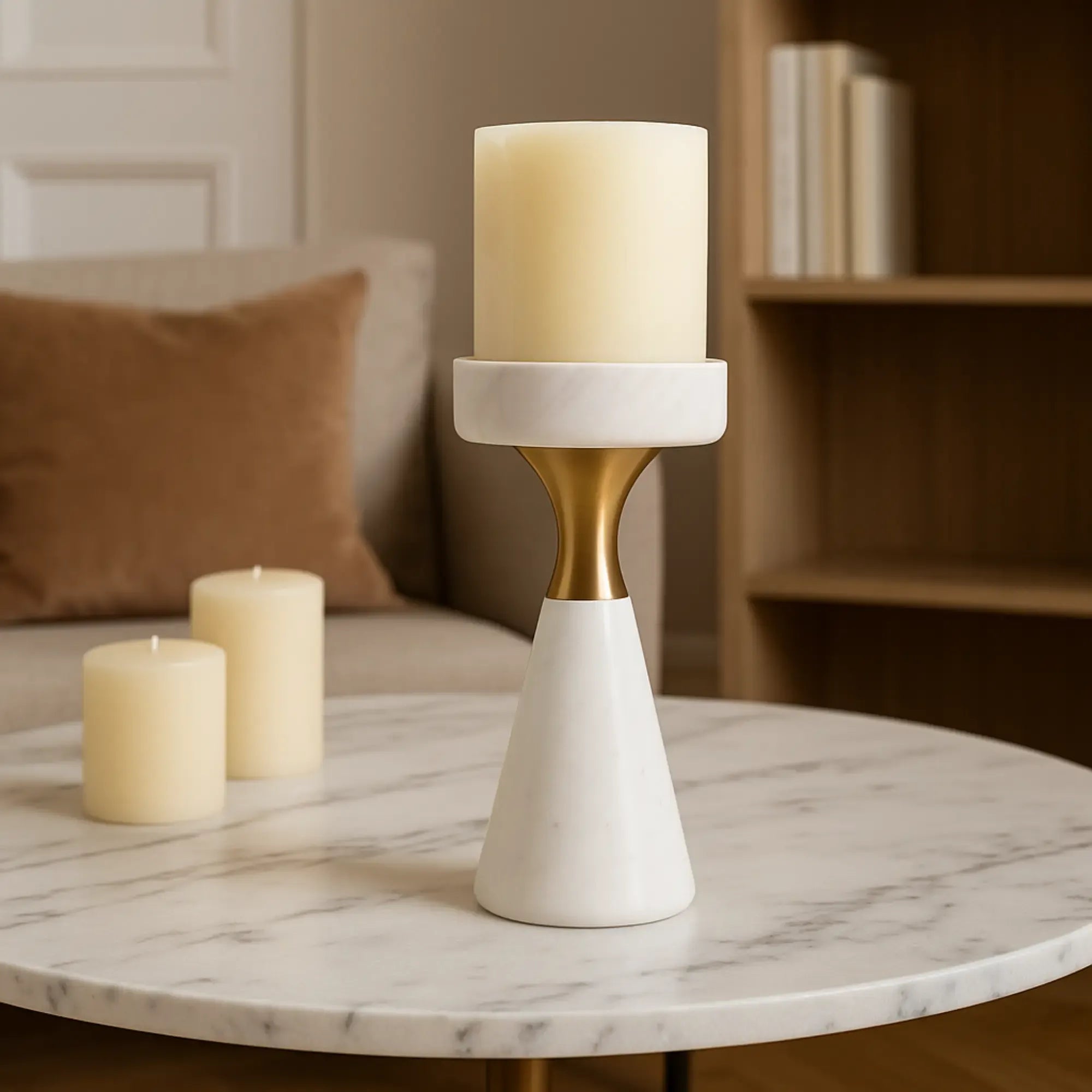 Kerzenständer - für Blockkerzen - Marmor-Kerzenhatler mit Goldakzent modern Tischdeko Lumière Klein
