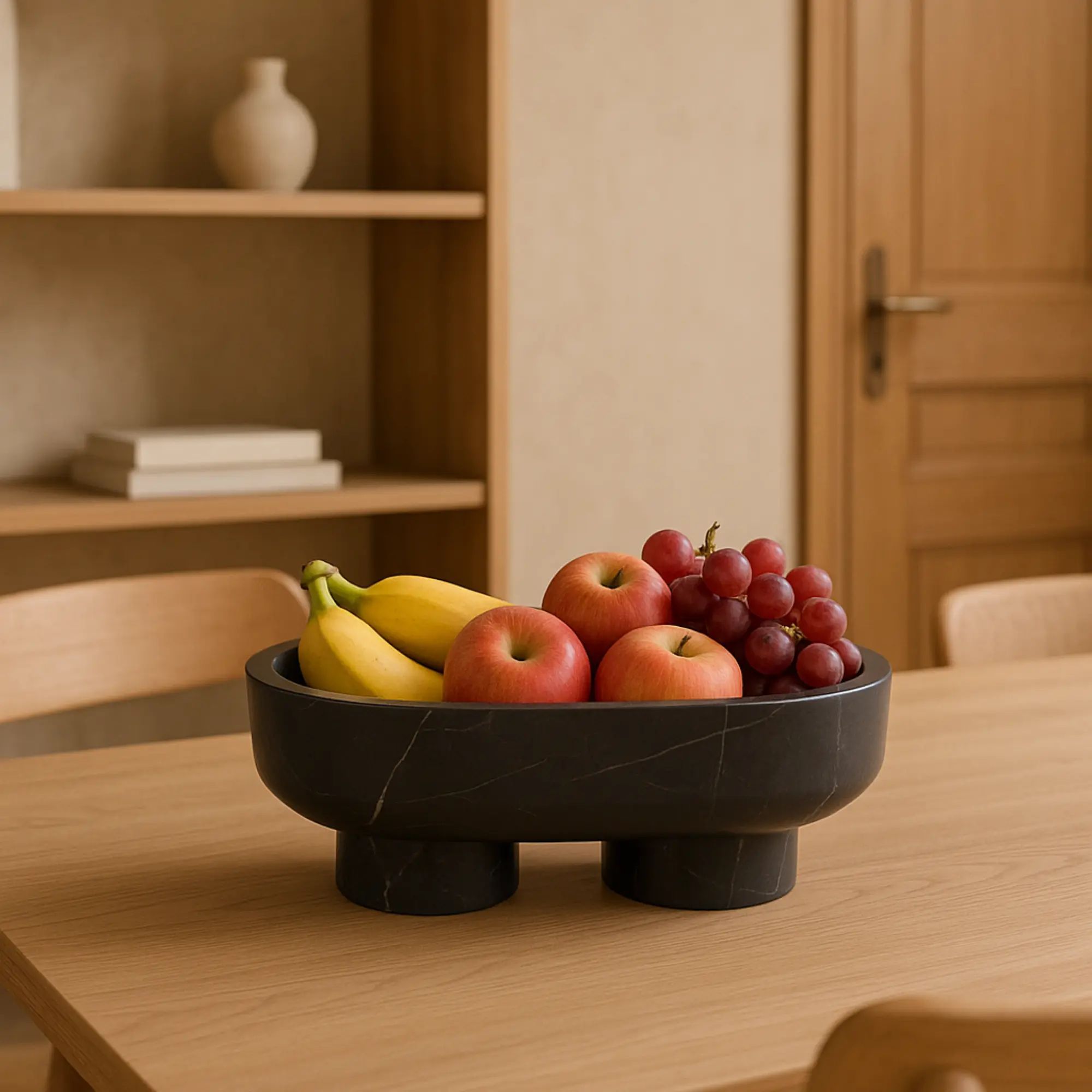 Marmorschale - oval mit Fuß - Massive Steinschale Design Deko-Schale Obsidian Tray Default Title