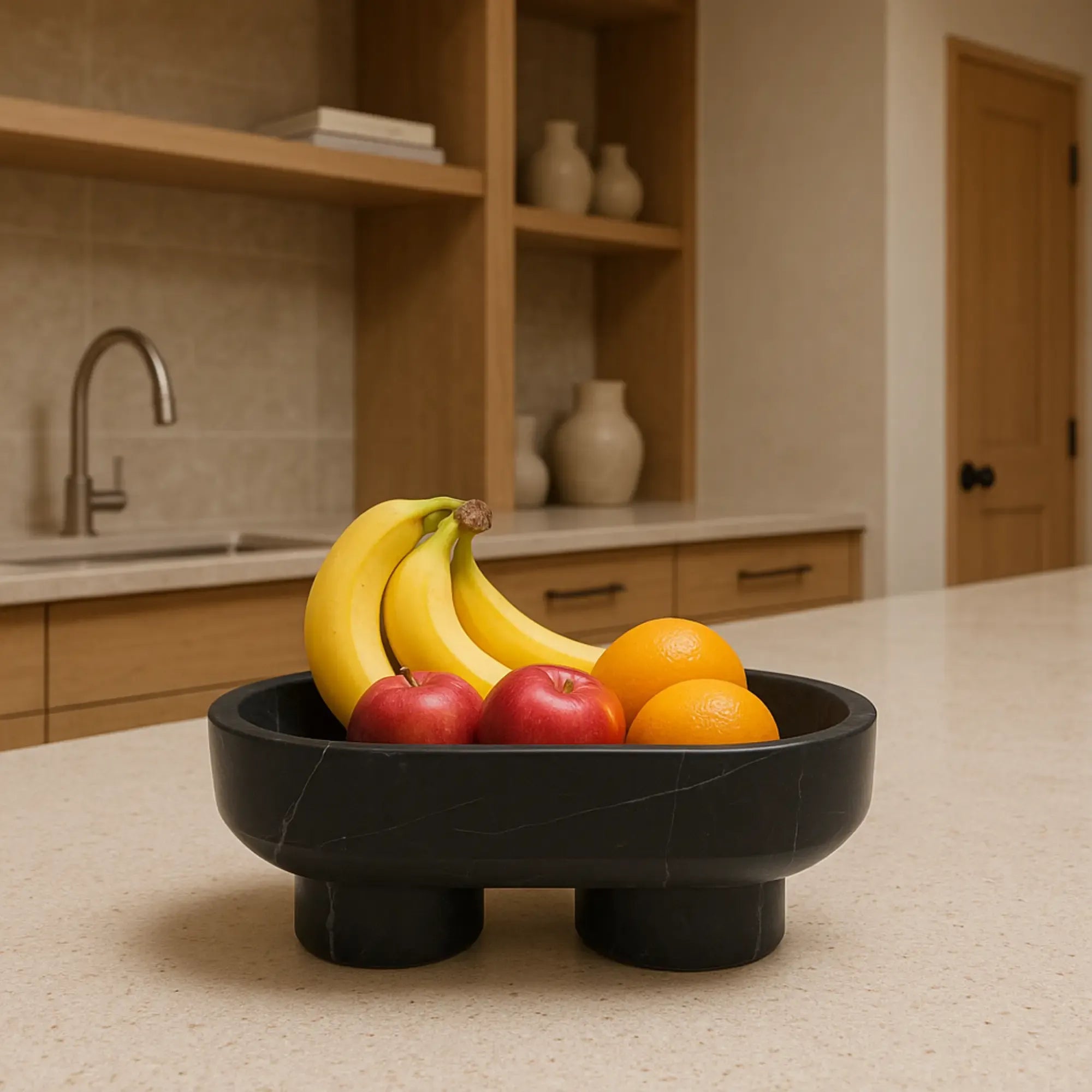 Marmorschale - oval mit Fuß - Massive Steinschale Design Deko-Schale Obsidian Tray Default Title