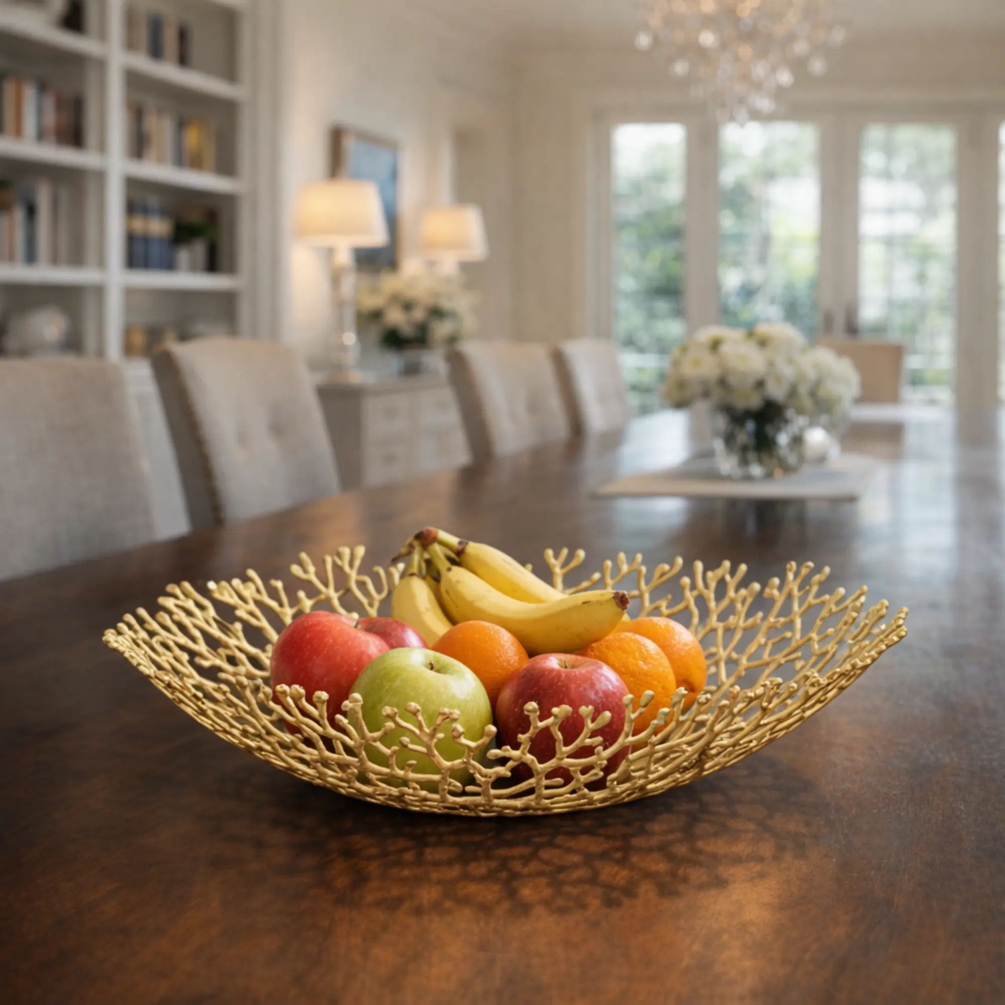 Obstschale - Korallenoptik - Edle Runde-Schale Design-Fruchschale Corallo Bowl Groß Gold
