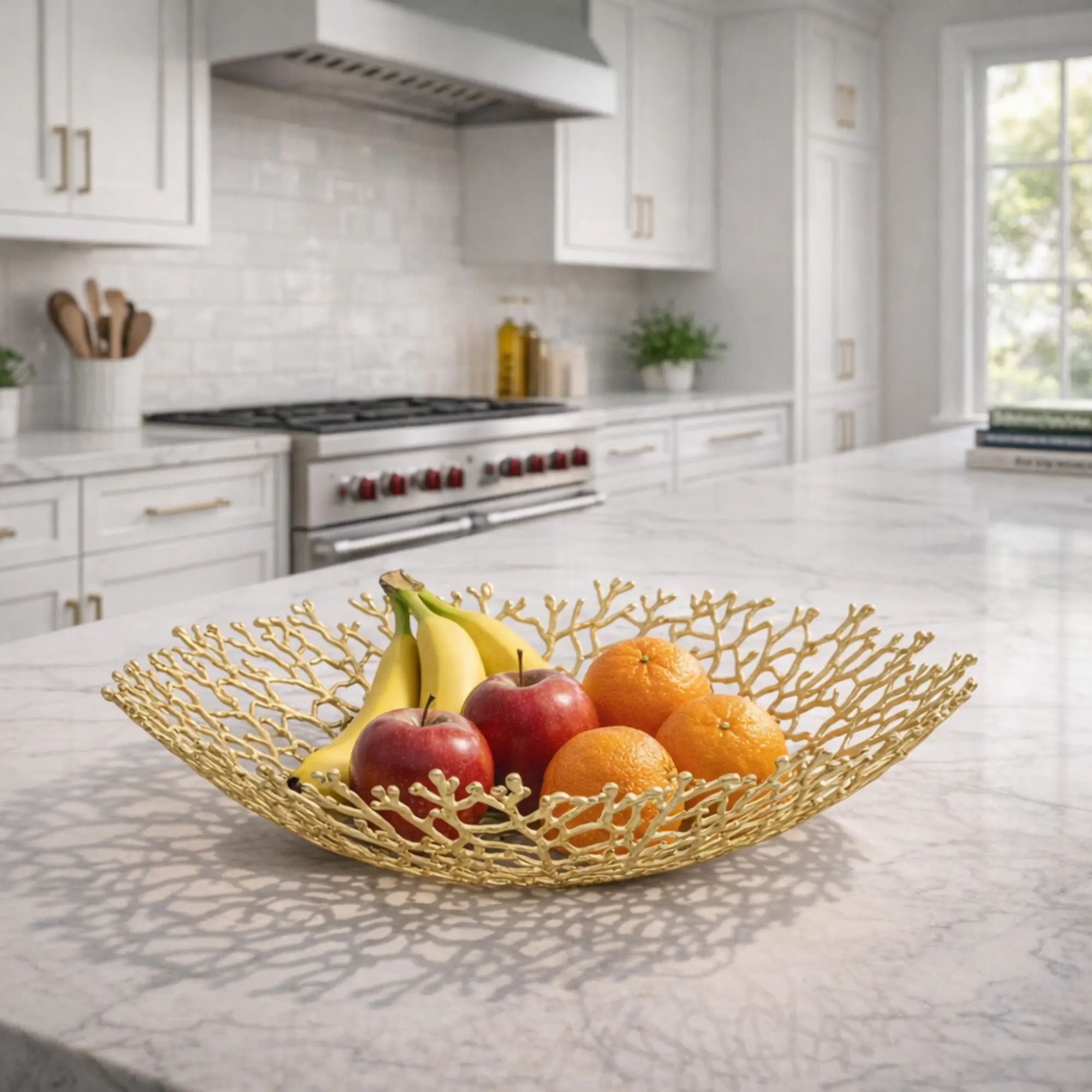 Obstschale - Korallenoptik - Edle Runde-Schale Design-Fruchschale Corallo Bowl Groß Gold